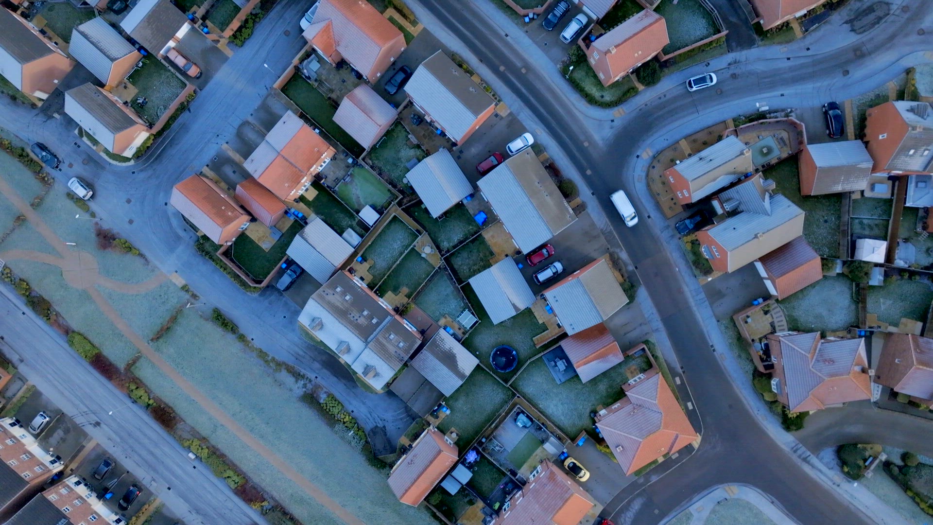 Houses on a Frosty UK Morning Aerial View