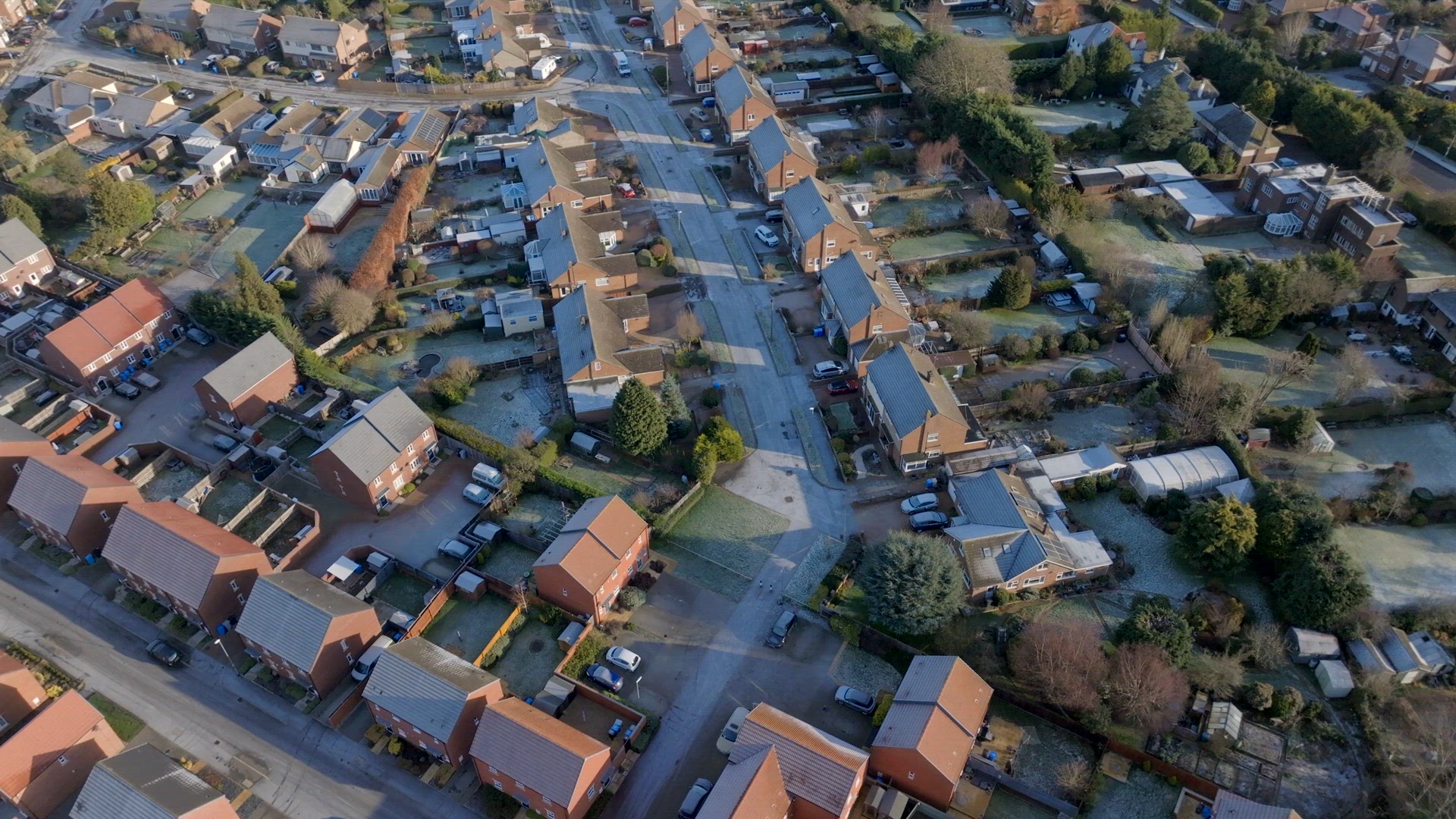 Houses on a Frosty UK Morning Aerial View