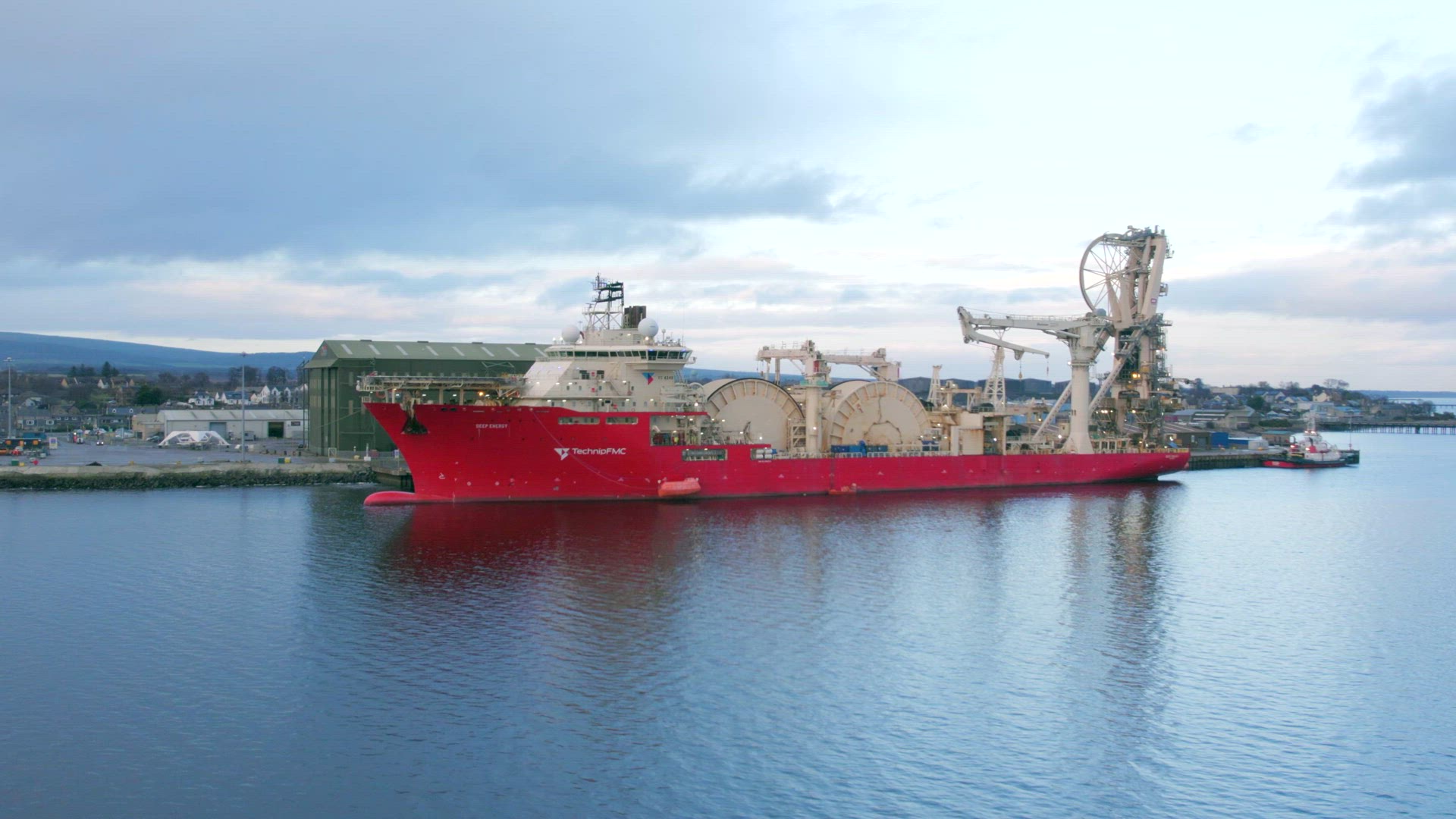 Pipe Laying Vessel Docked at Port Aerial View