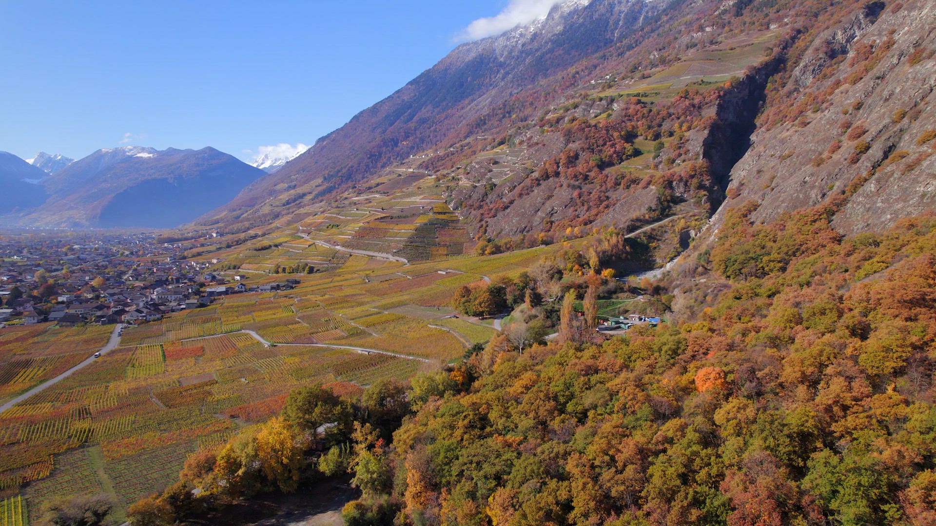 The Valais Wine Region in Switzerland Aerial View