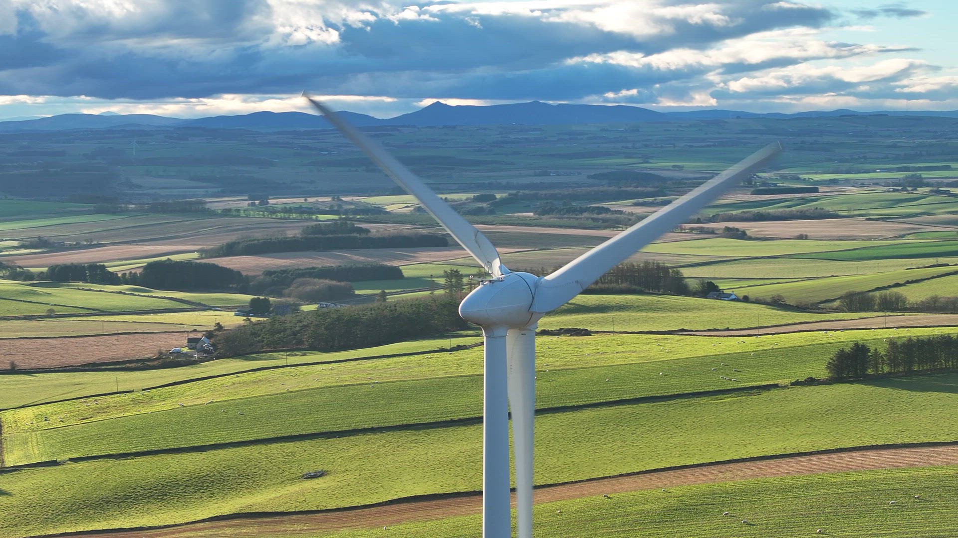 Wind Farm Turbines Generating Green Renewable Energy Aerial View