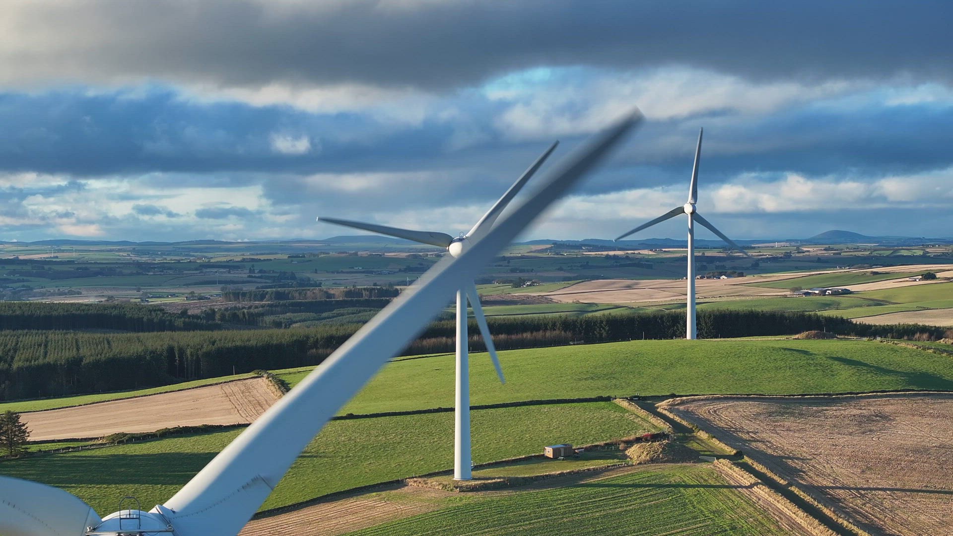 Wind Farm Turbines Generating Reliable Renewable Power Aerial View