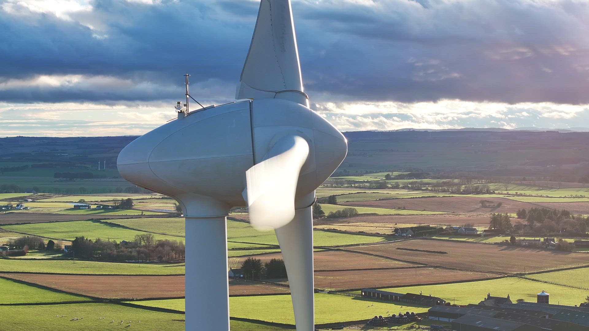 Wind Farm Turbines Generating Reliable Renewable Power Aerial View