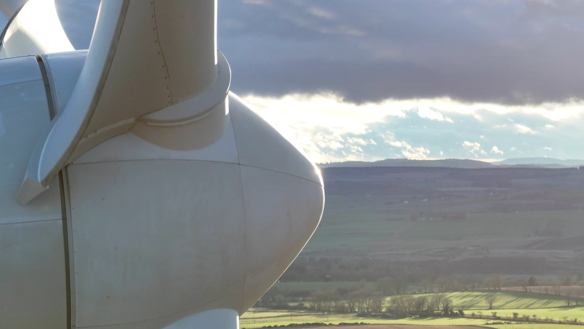 Wind Farm Turbines Generating Renewable Power Close Up Aerial View