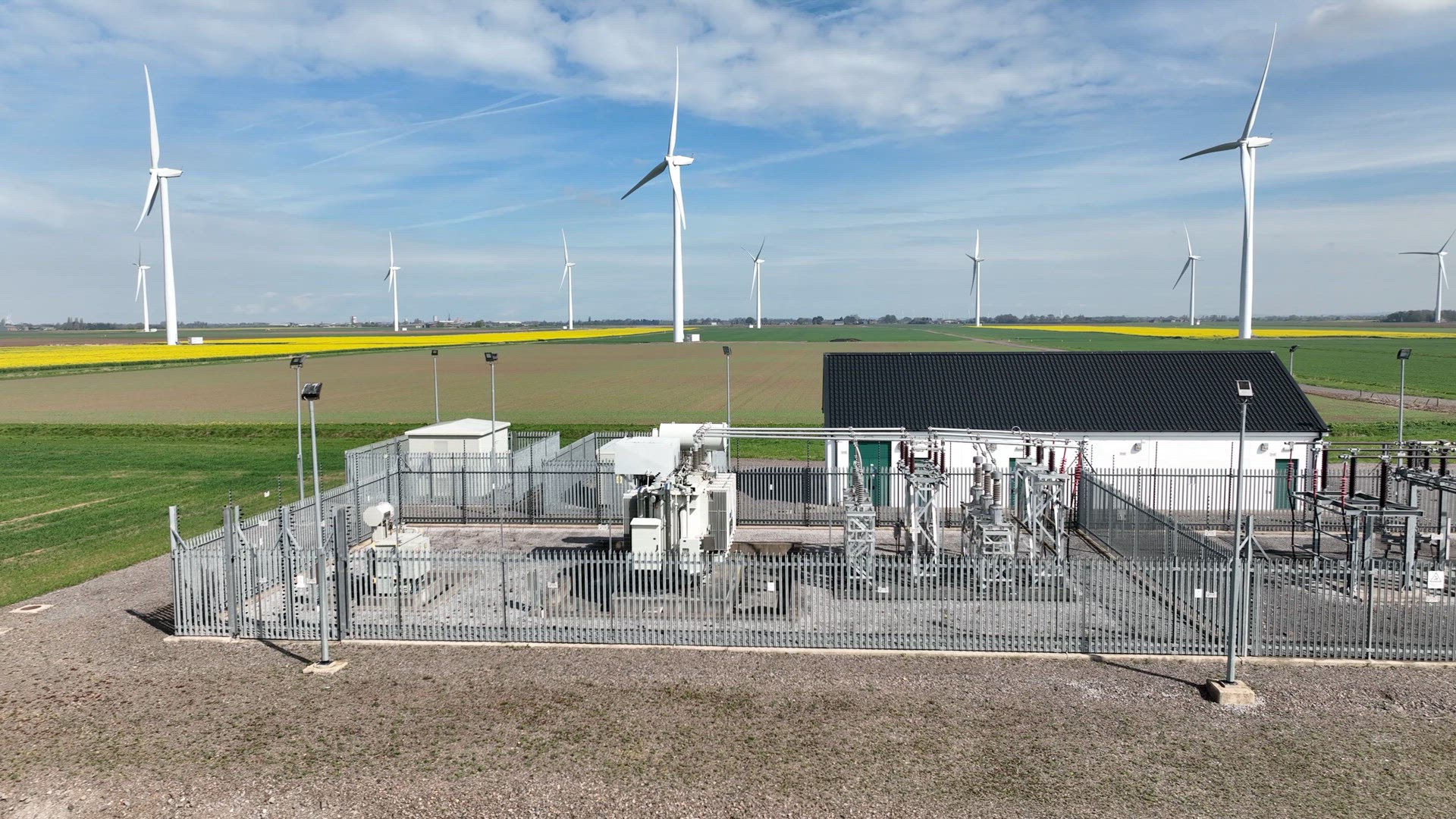 A Wind Farm Substation on a Calm Day Generating No Power