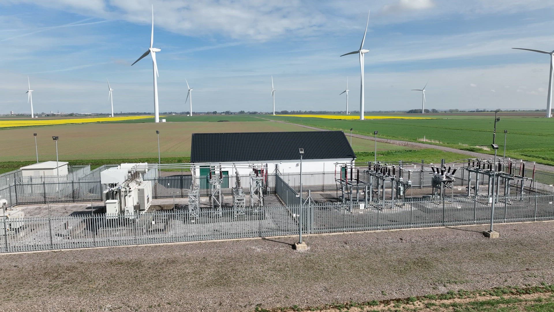 A Wind Farm Substation on a Calm Day Generating No Power