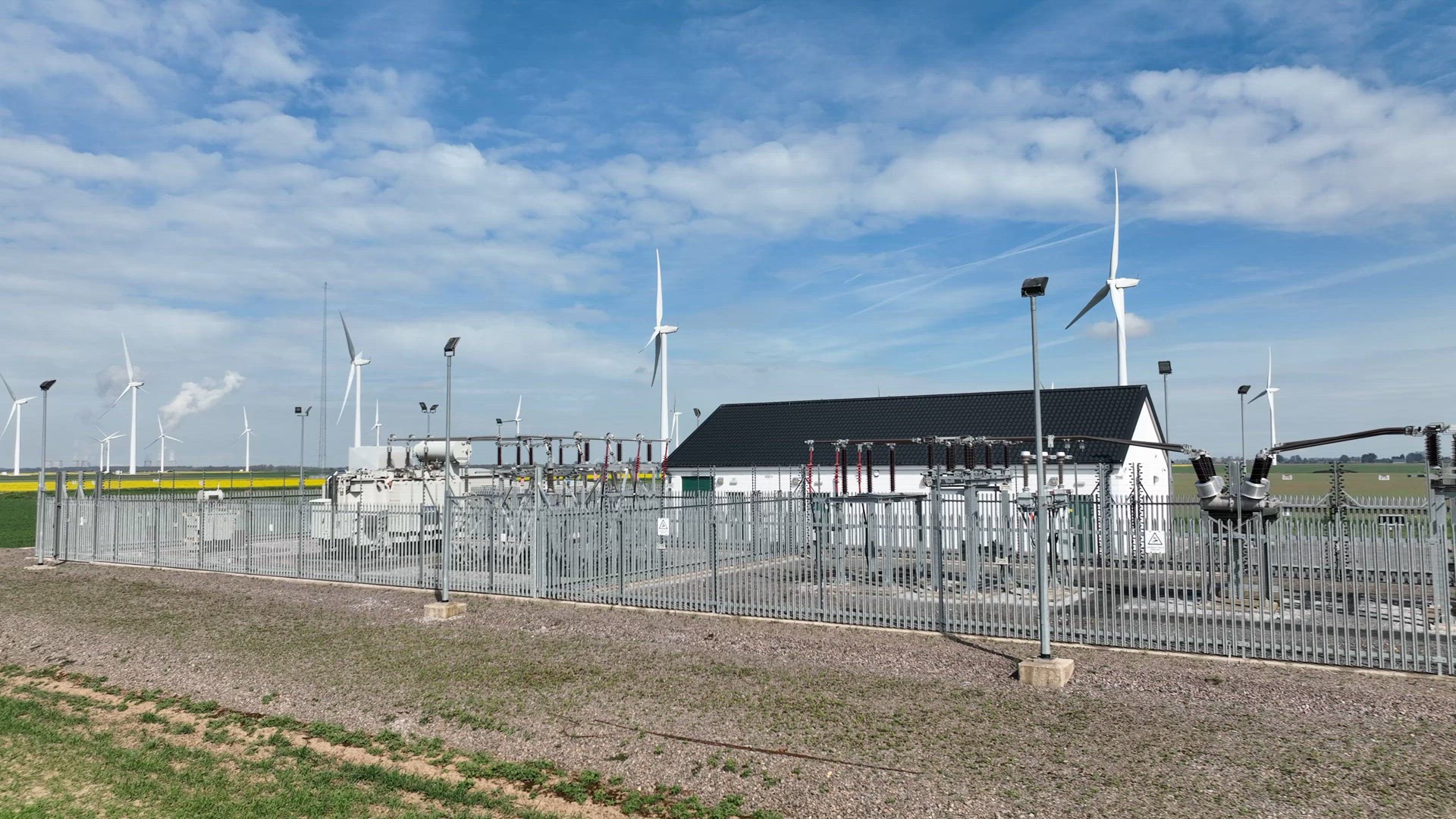 A Wind Farm Substation on a Calm Day Generating No Power