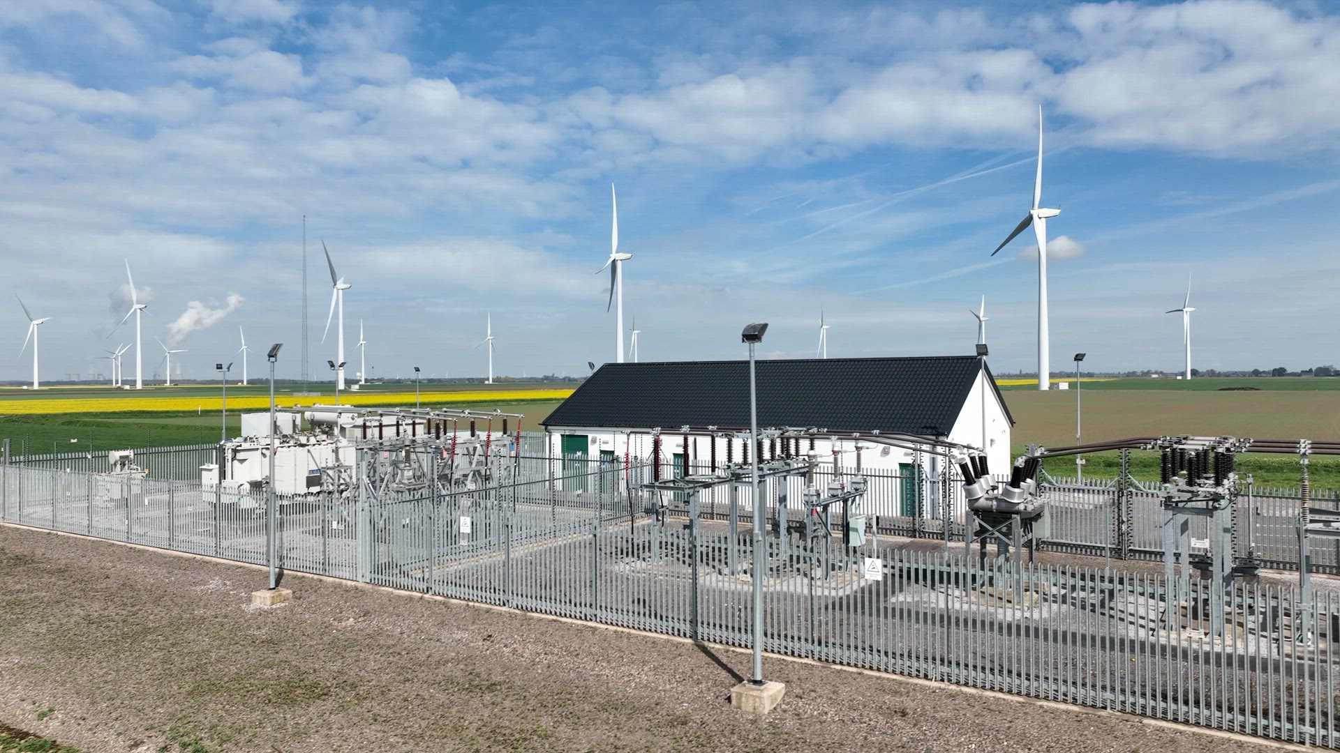 A Wind Farm Substation on a Calm Day Generating No Power