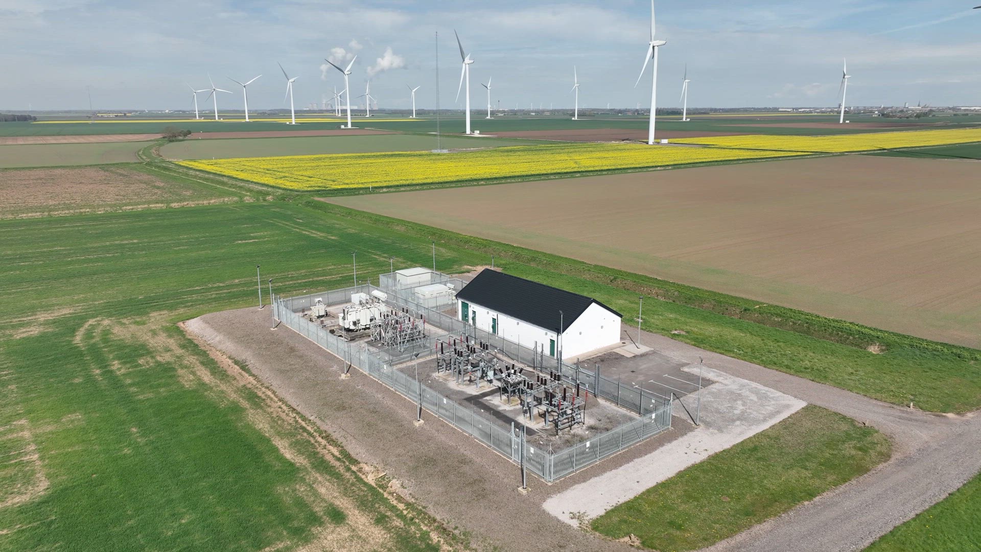 A Wind Farm Substation on a Calm Day Generating No Power