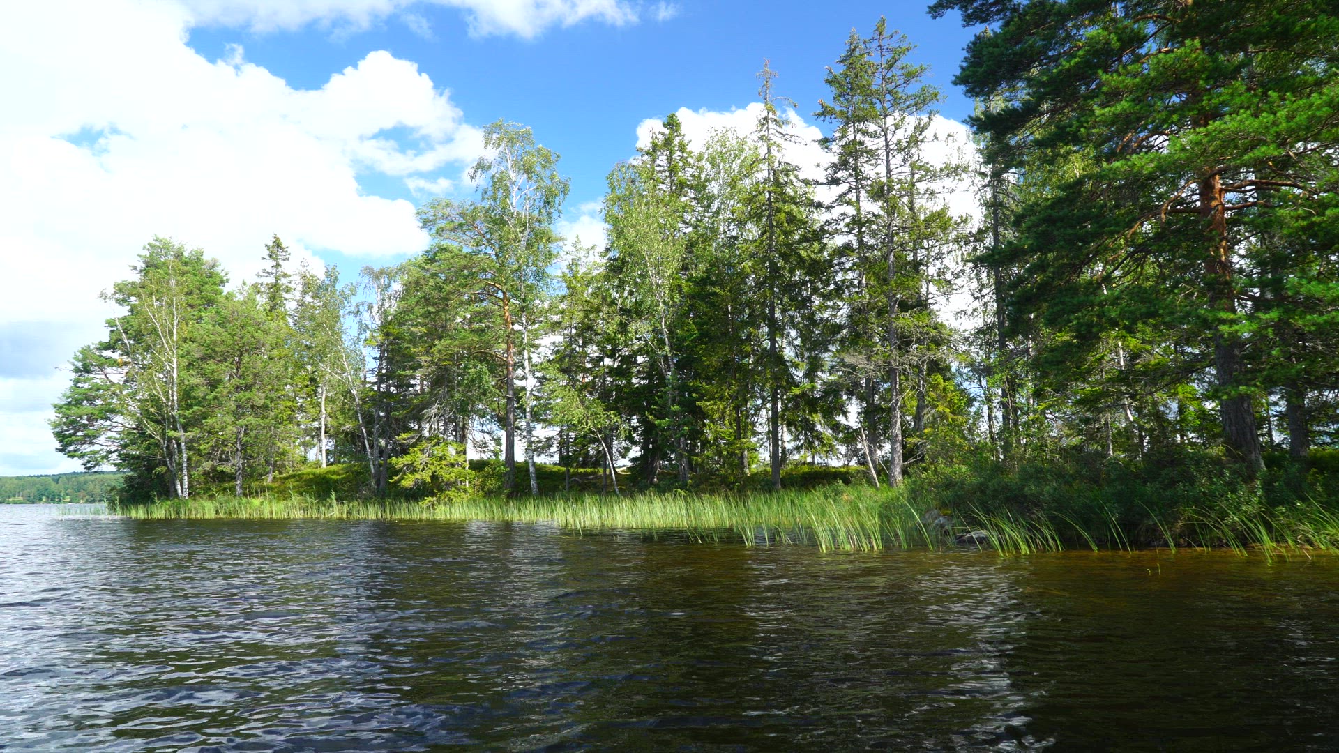 pov canoe - small island in lake.MP4