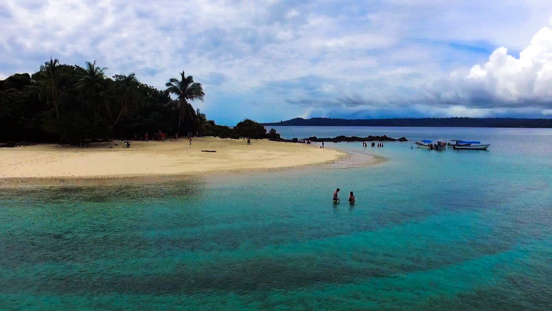 Idyllic paradise virgin unspoiled tropical island aerial drone view
