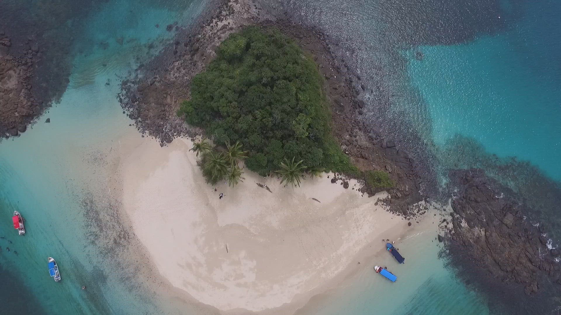 Idyllic paradise virgin unspoiled tropical island aerial drone view