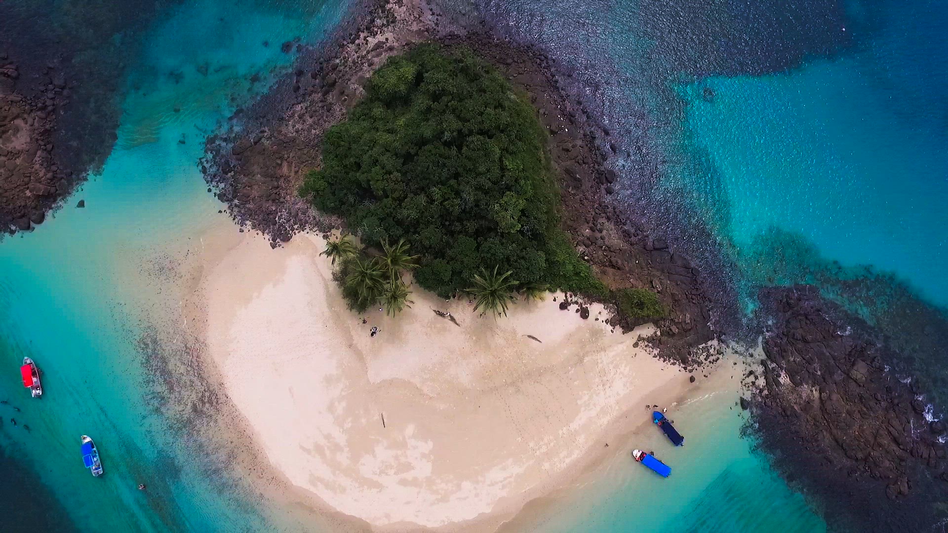 Idyllic paradise virgin unspoiled tropical island aerial drone view