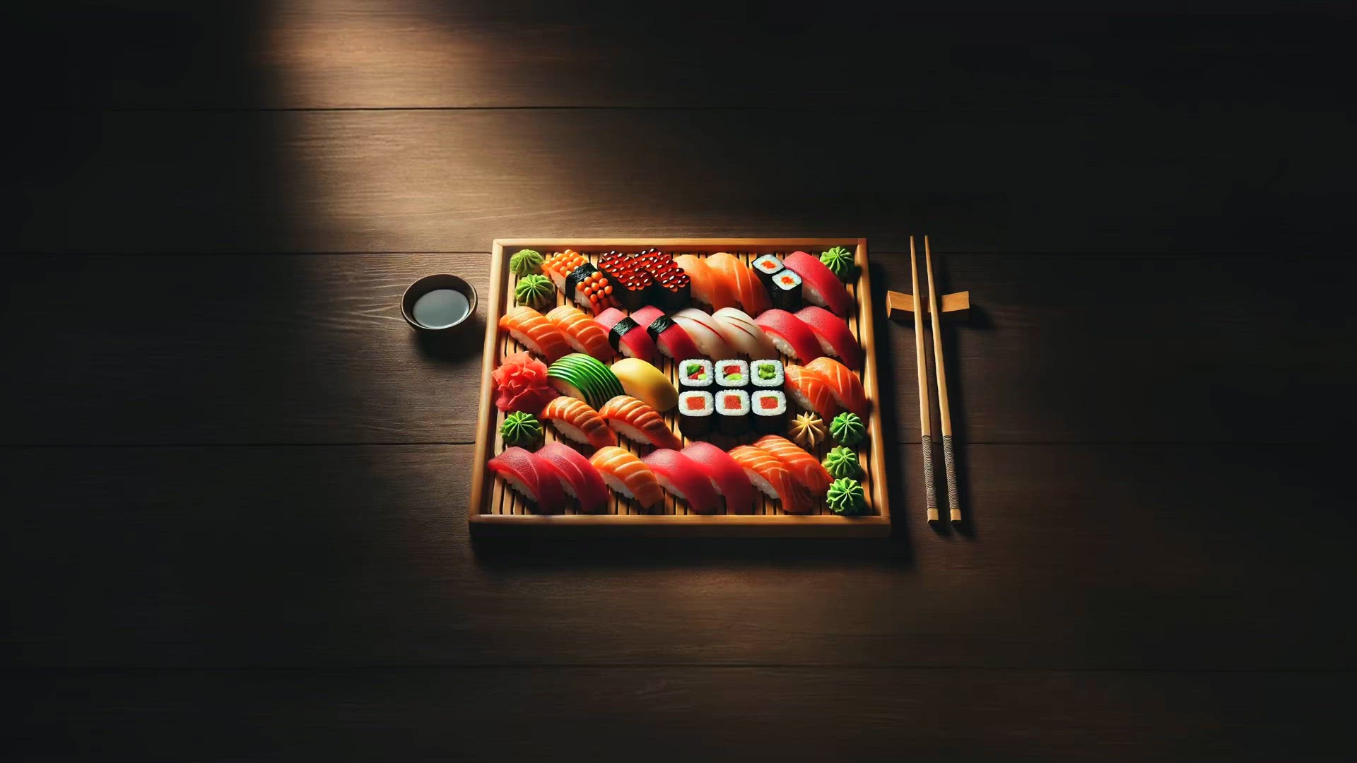 Exquisite Sushi Platter: A Colorful Array of Fresh Nigiri, Sashimi, and Rolls