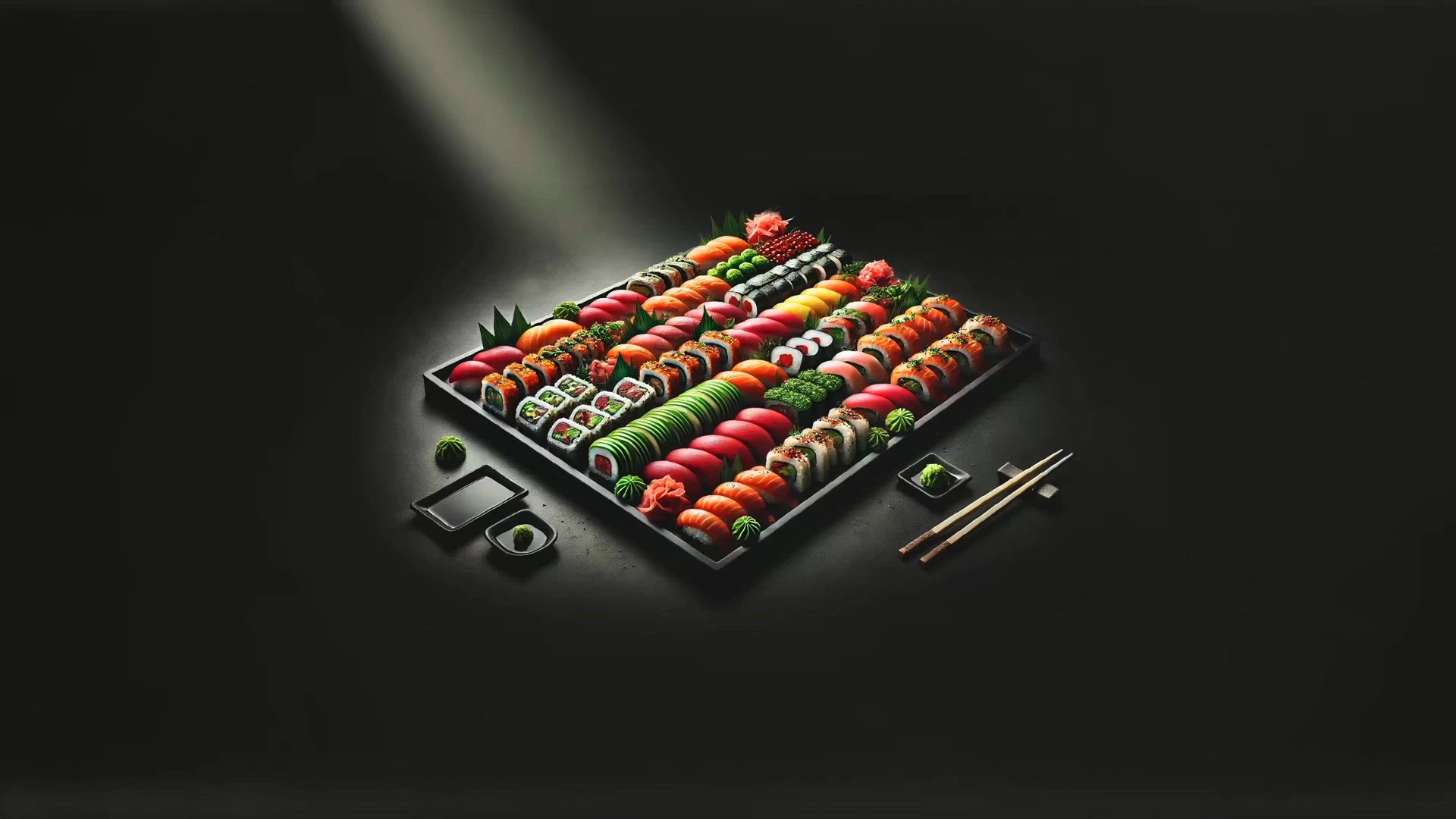 Luxurious Sushi Platter: A Grand Selection of Vibrant Rolls and Nigiri for a Feast