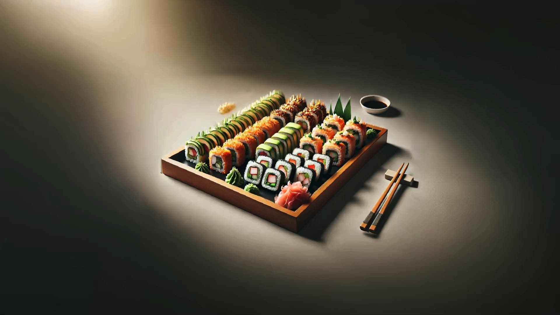 Vibrant Sushi Rolls Platter: A Colorful Array of Fresh and Delicious Sushi Creations