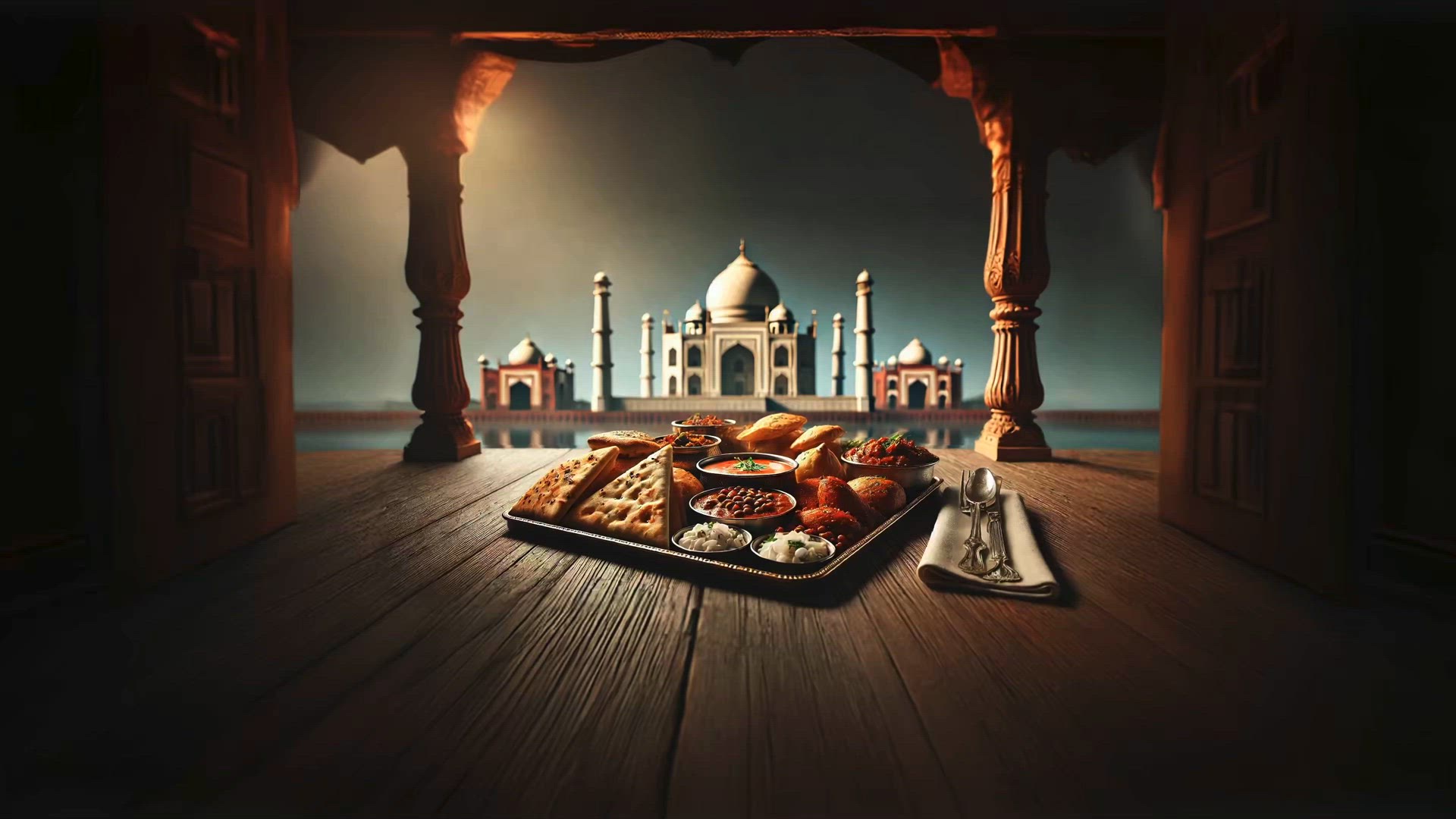 Authentic Indian Cuisine: Traditional Dishes with the Majestic Taj Mahal as a Backdrop