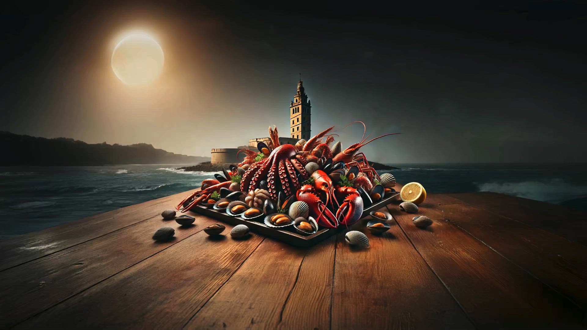 Seafood Feast by the Tower of Hercules: A Nighttime Culinary Experience in Galicia