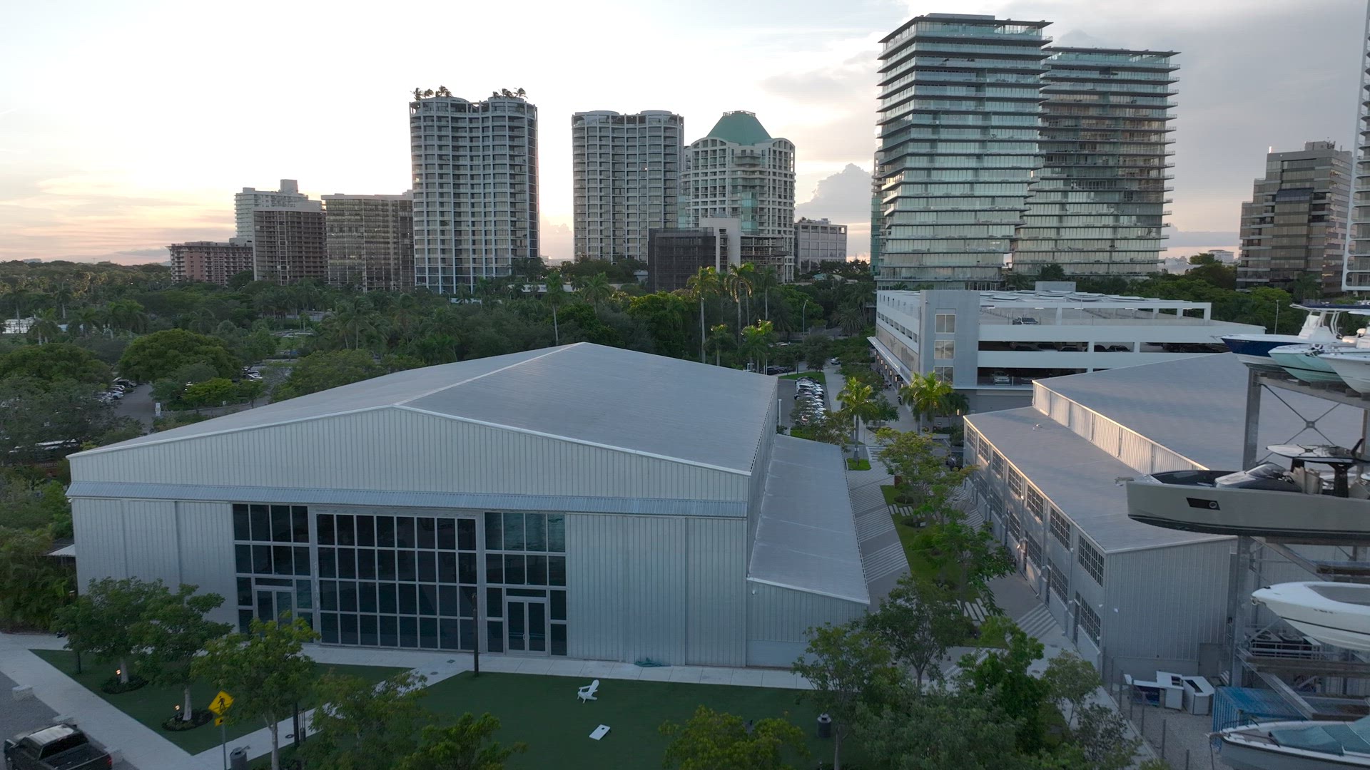 Coconut Grove Miami, Marina at Sunset Aerial 4K -HDR