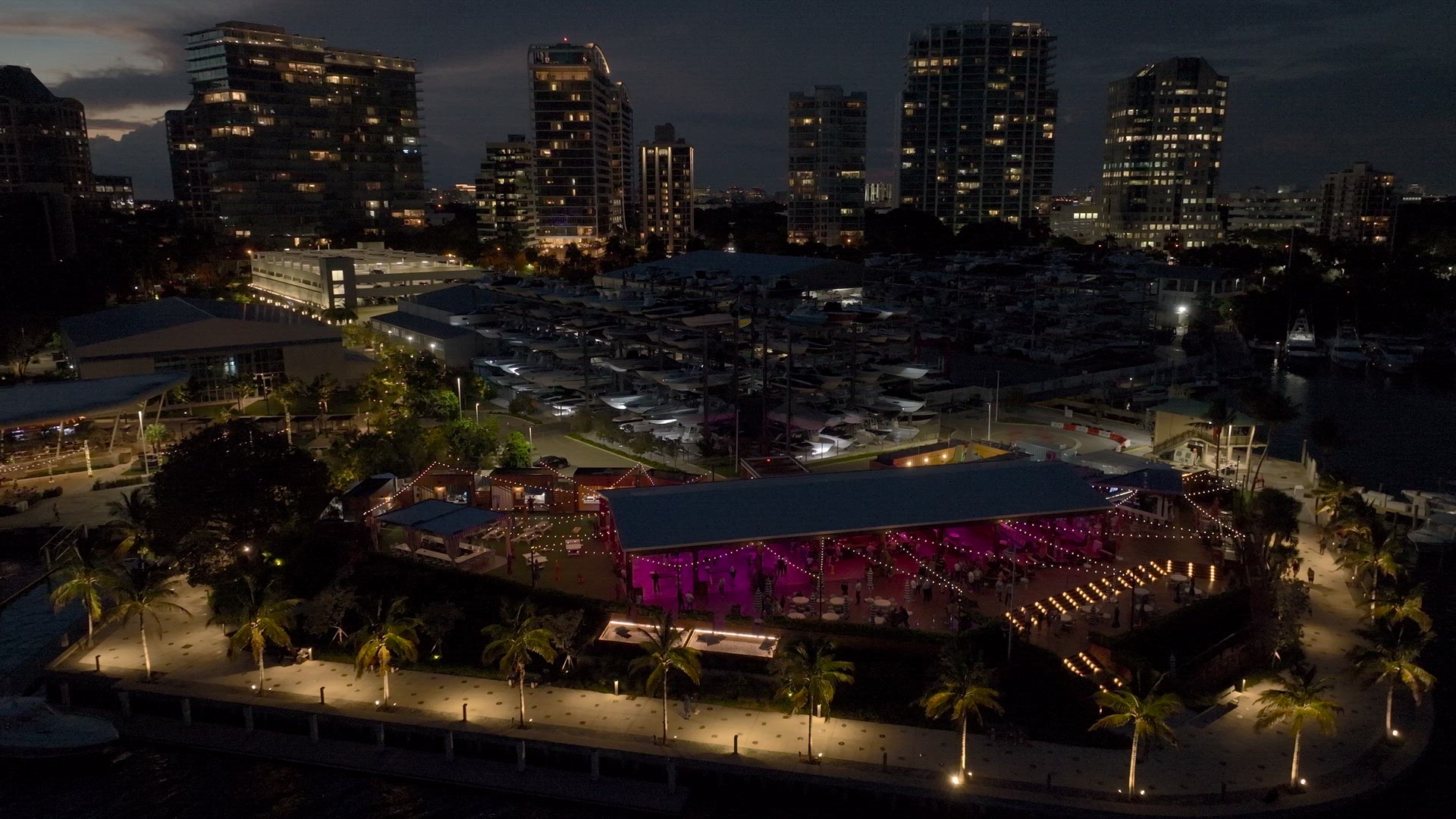 Coconut Grove Miami, Marina at Sunset Aerial 4K -HDR