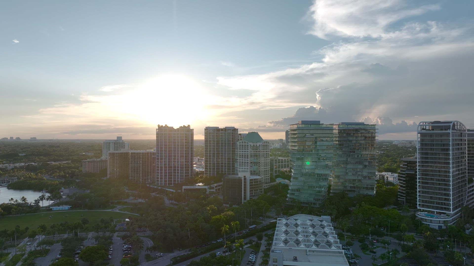 Coconut Grove Miami, Marina at Sunset Aerial 4K -HDR