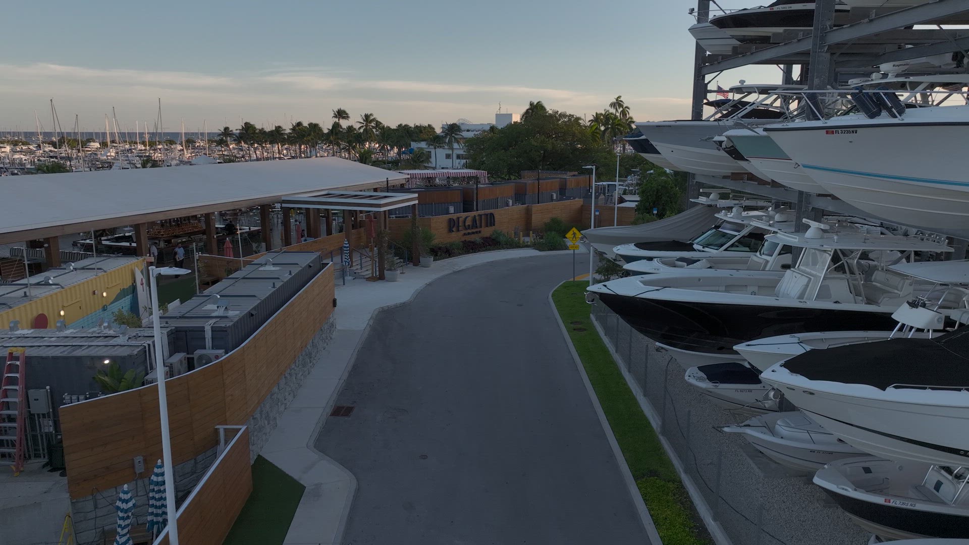 Coconut Grove Miami, Marina at Sunset Aerial 4K -HDR