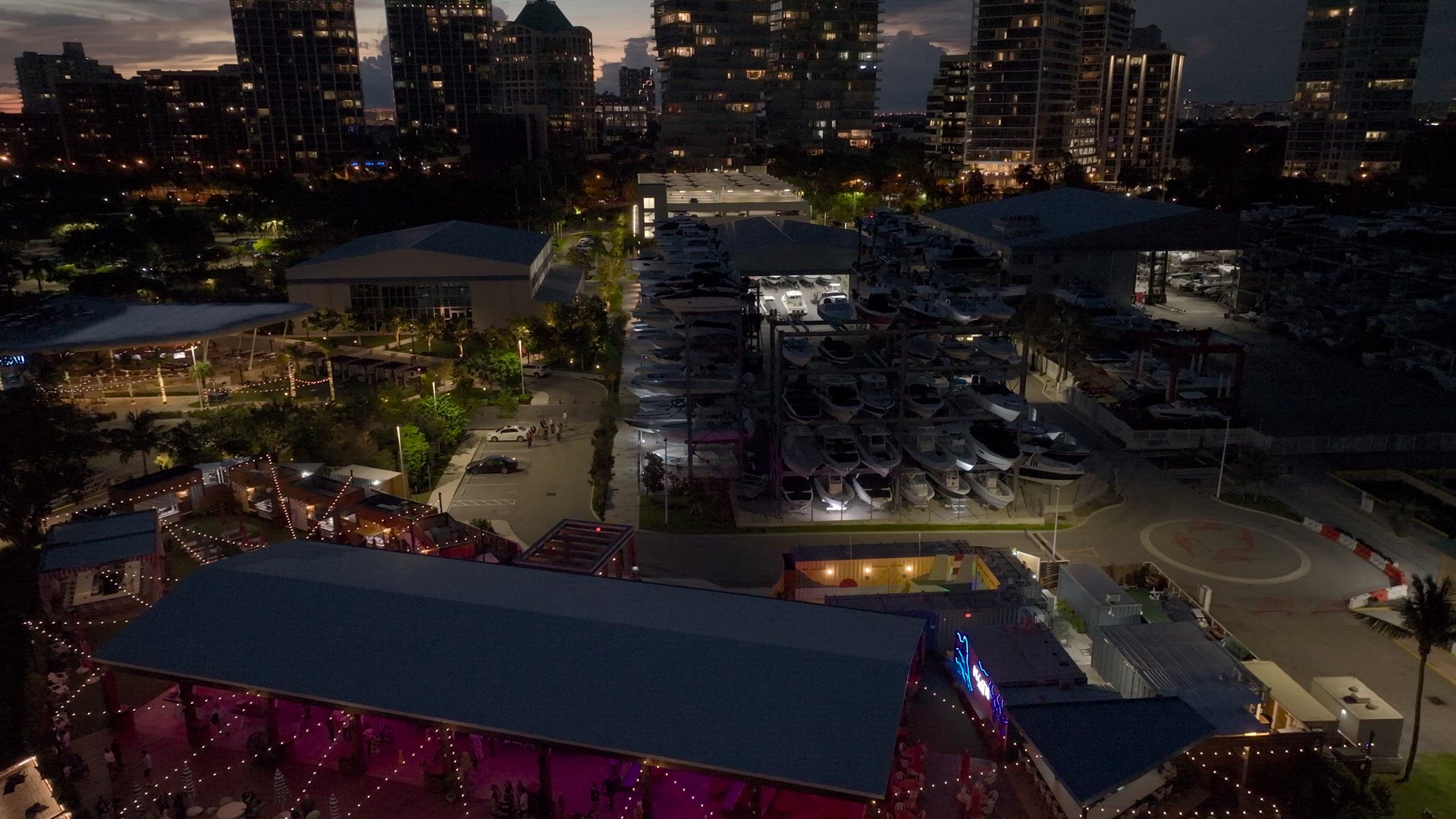 Coconut Grove Miami, Marina at Sunset Aerial 4K -HDR