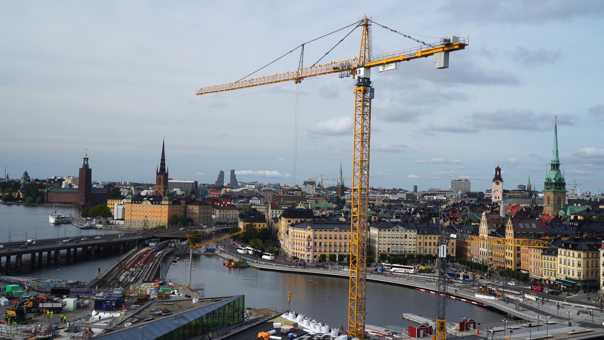 crane at construction site Slussen.MP4