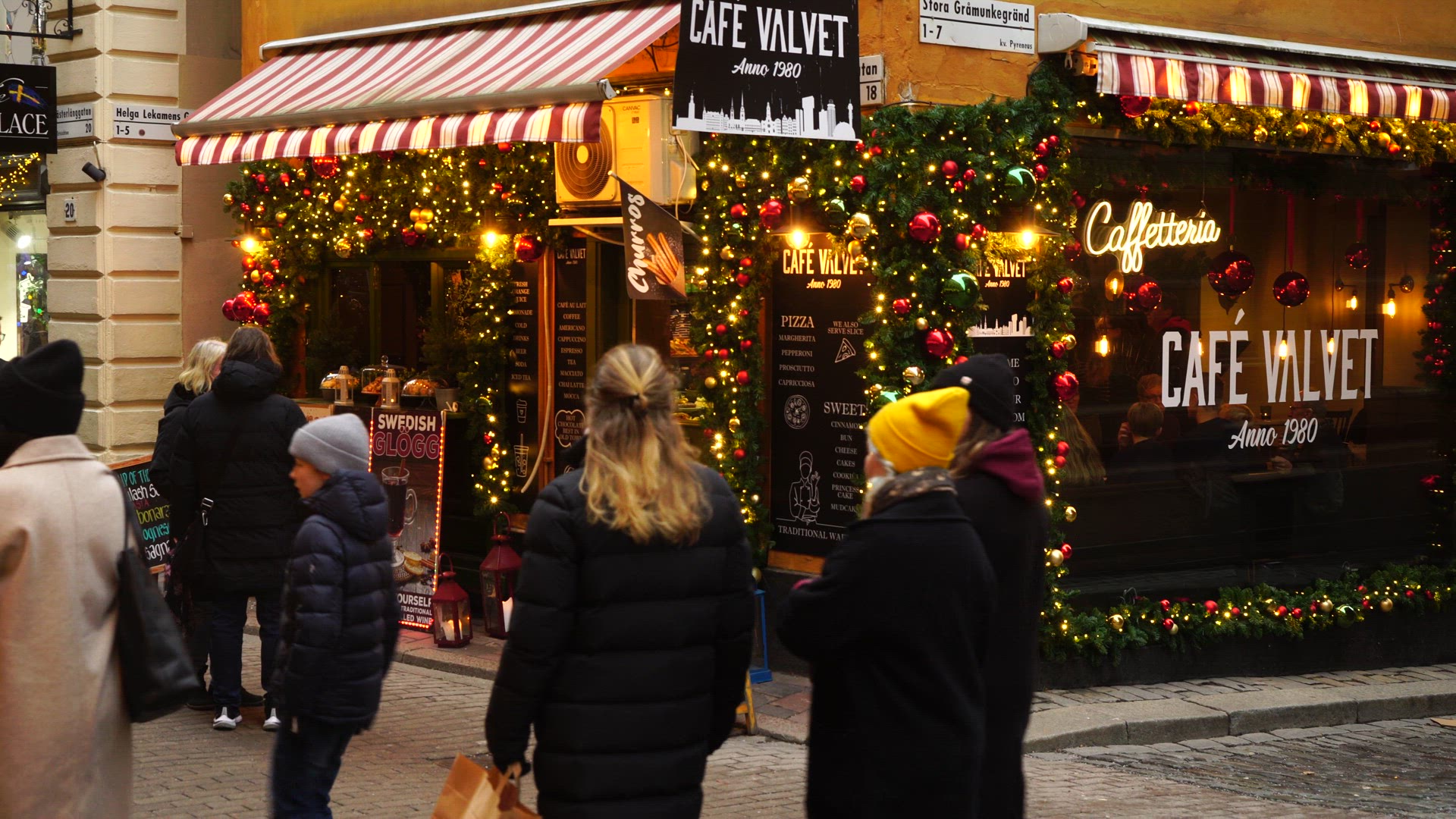 Christmas decorated cafe in Old Town - Stockholm.mp4