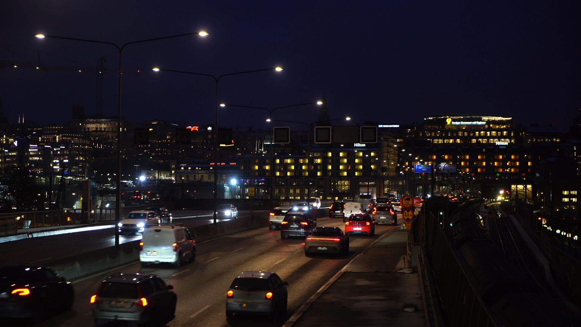 Centra Stockholm - traffic - dusk - train - 1.MP4