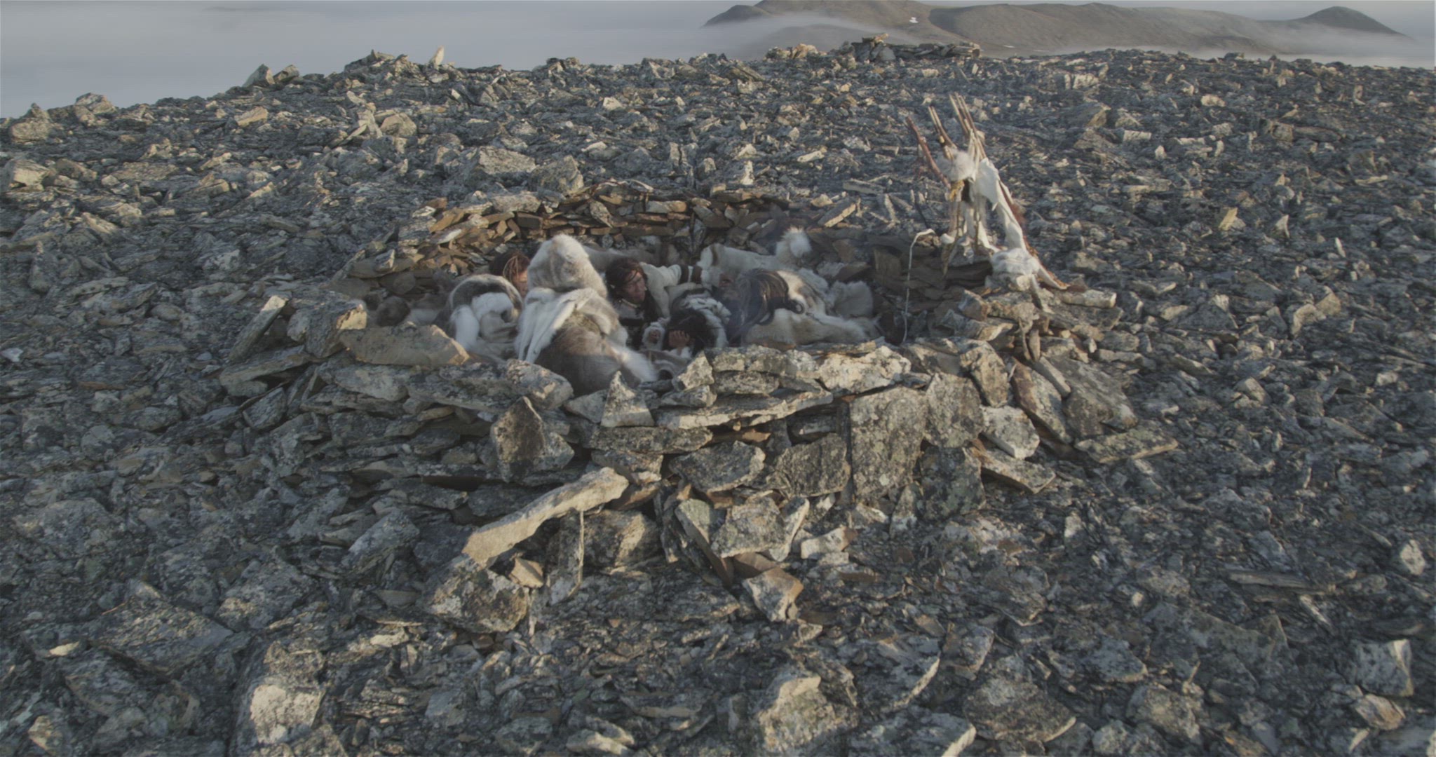 nomadic samurai sheltering on mountaintop