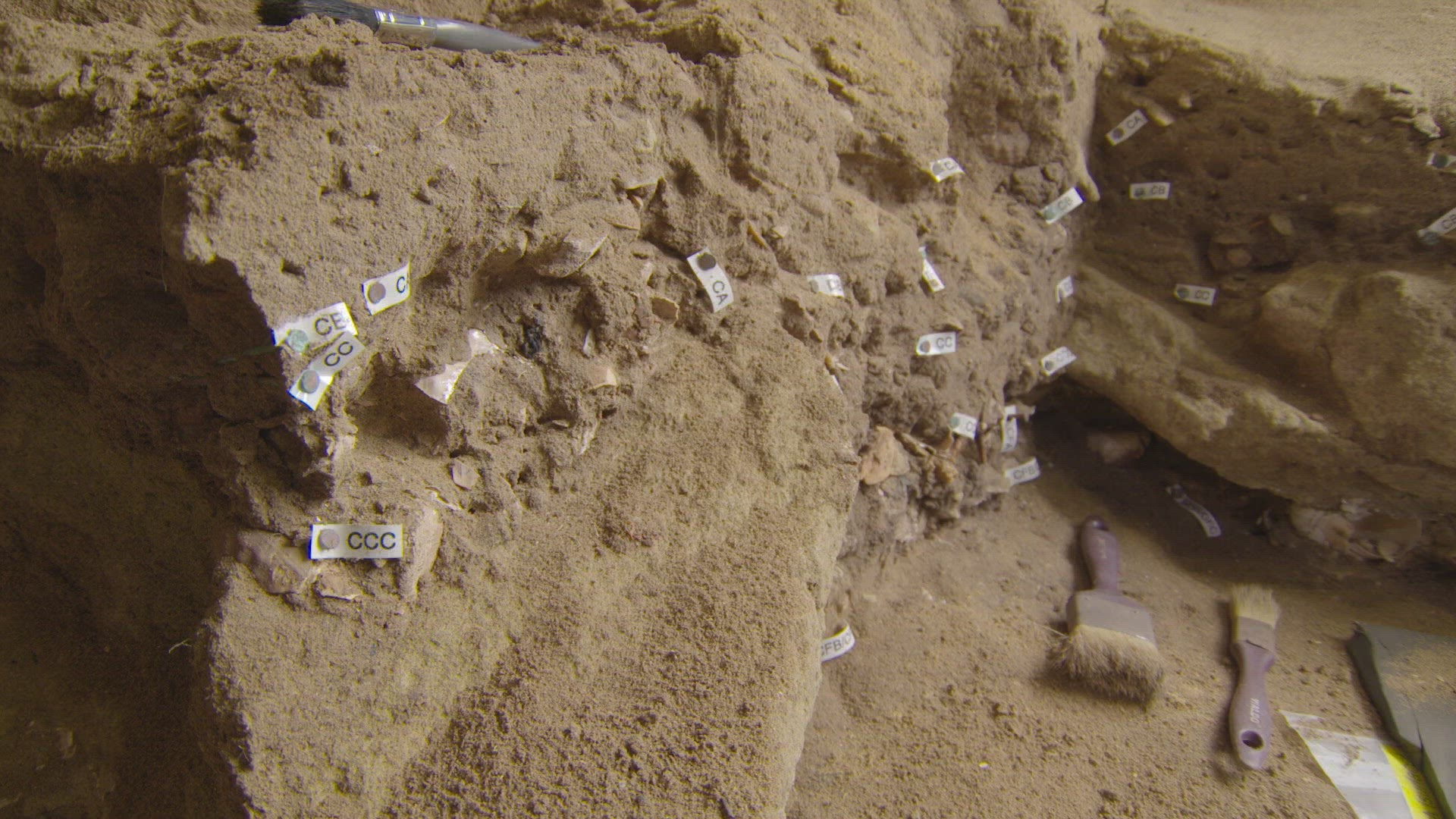 archaeology dig markings in cave