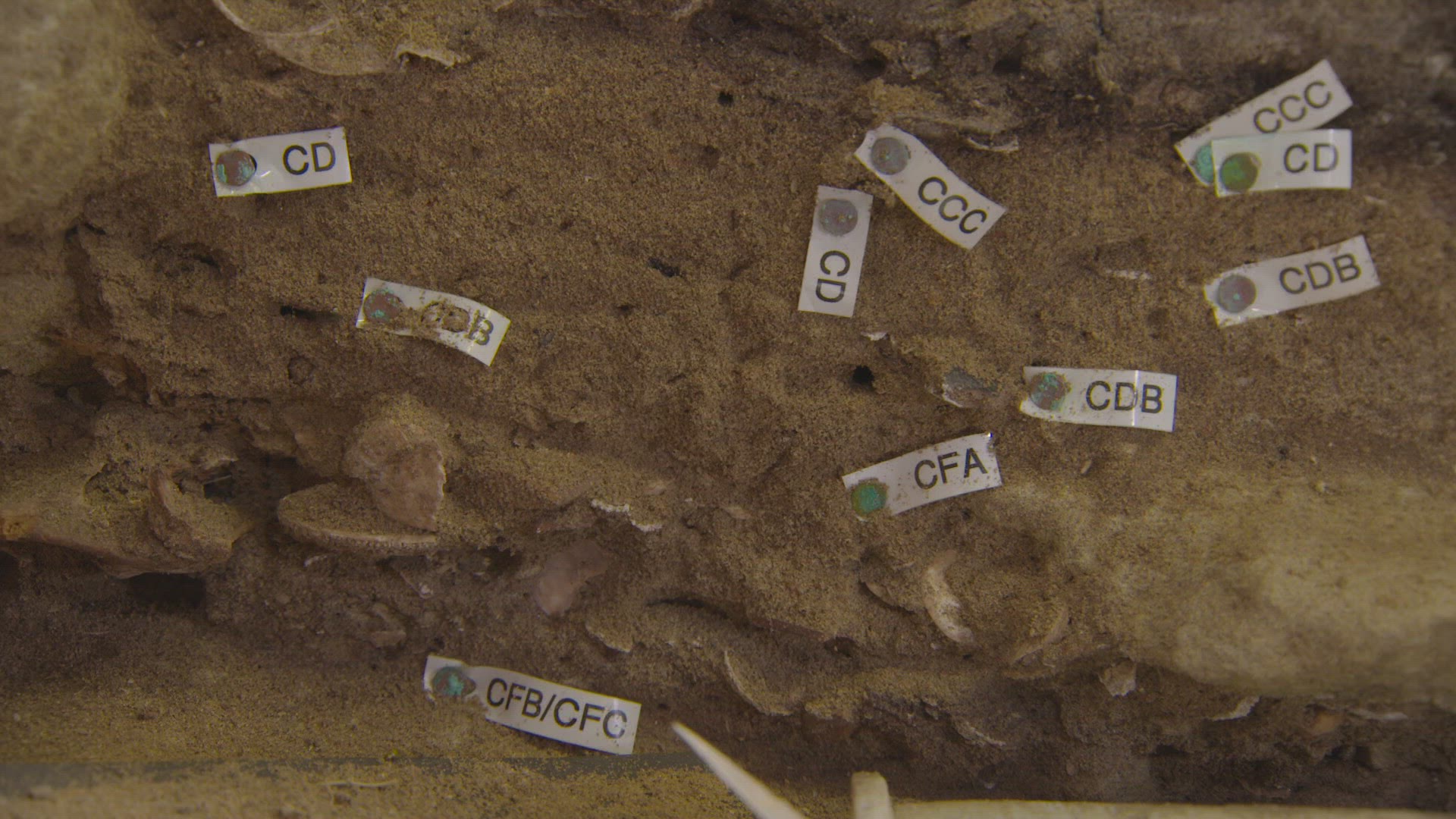 archaeology dig markings in cave