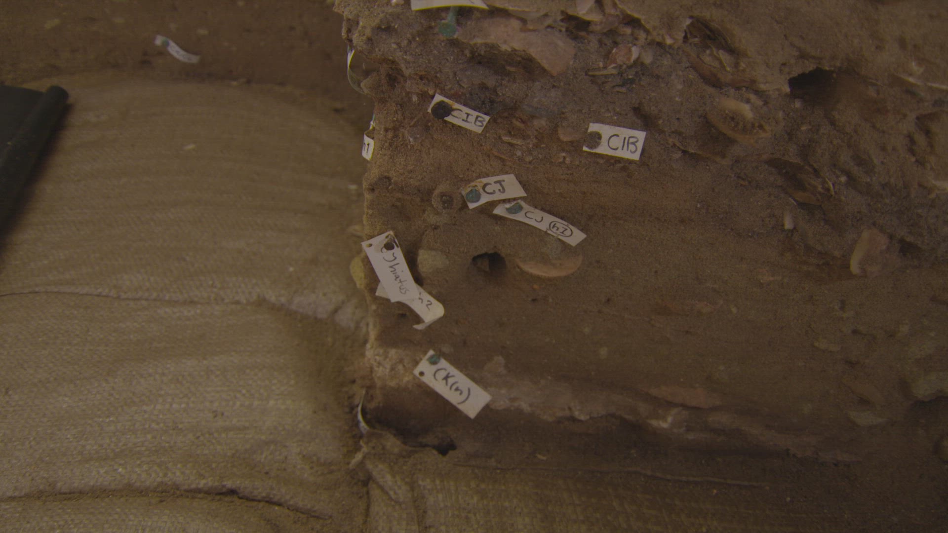 archaeology dig markings in cave