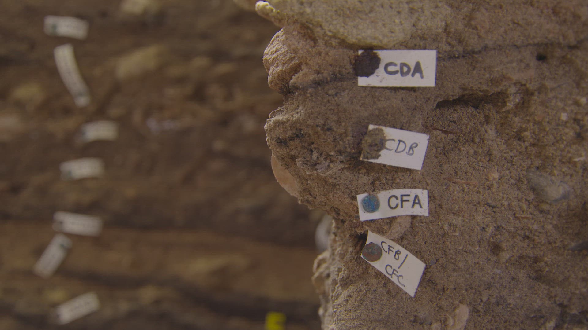 archaeology dig markings in cave