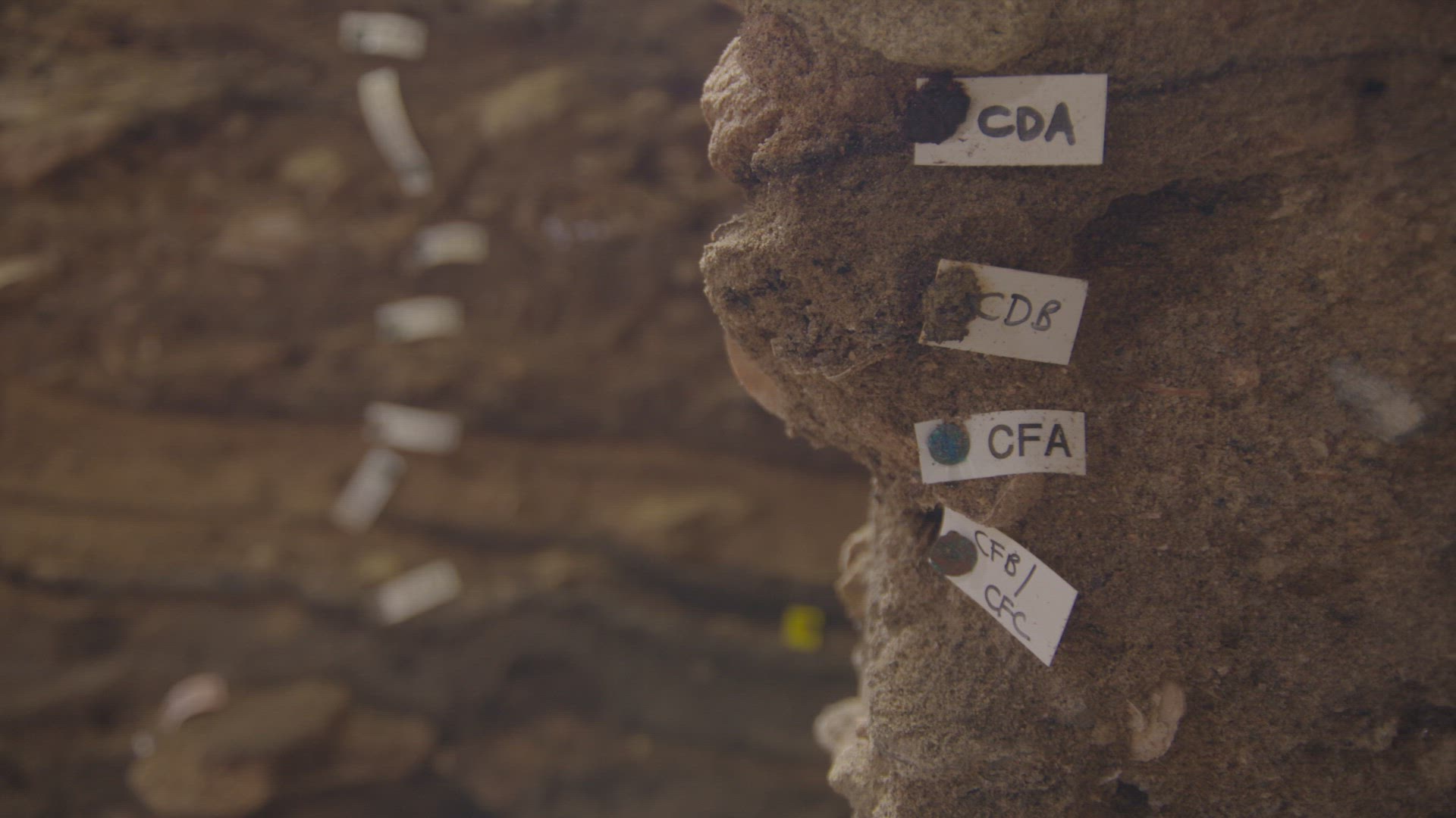 archaeology dig markings in cave
