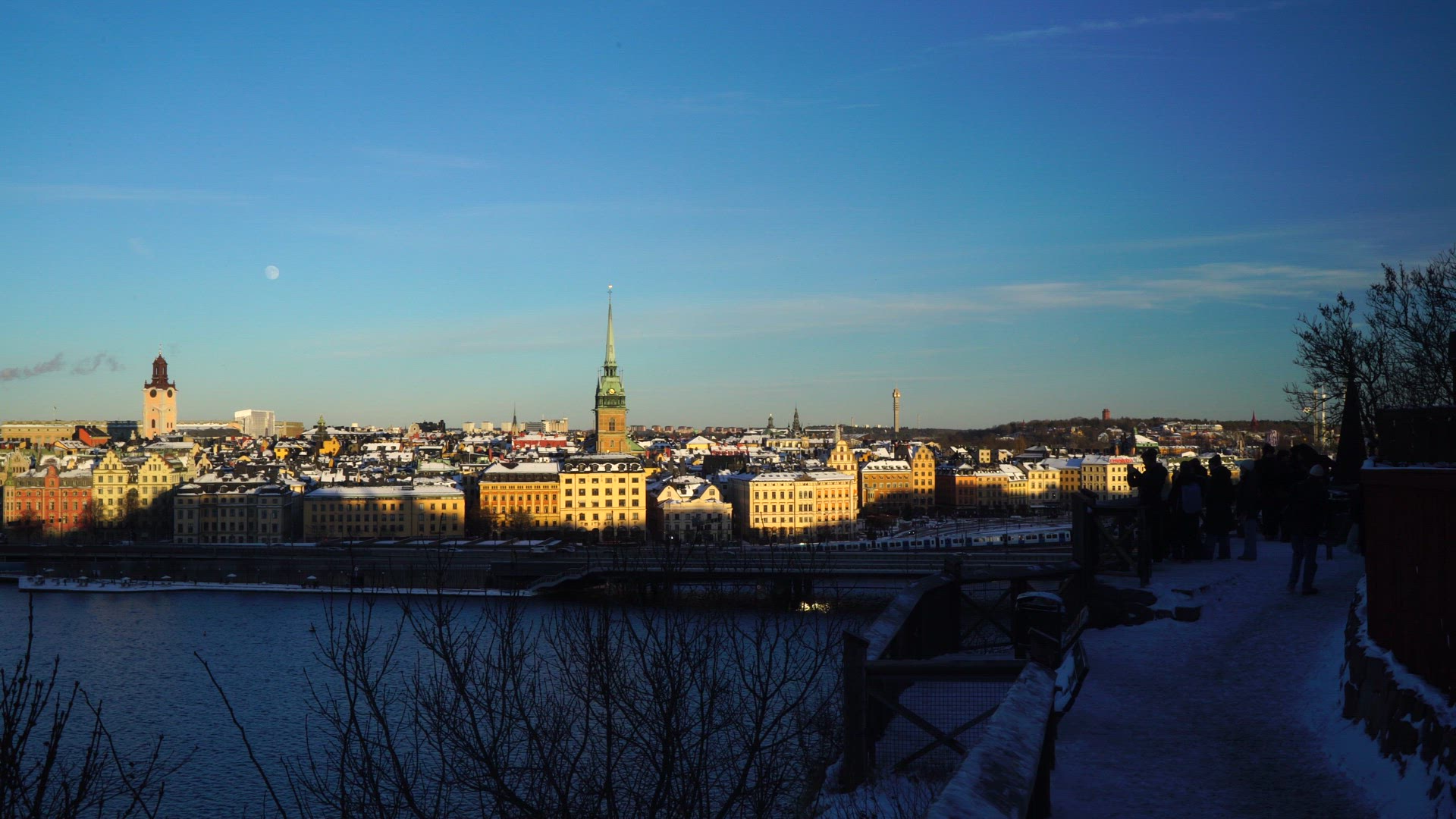 tourists watching view over Stockholm - winter.mp4