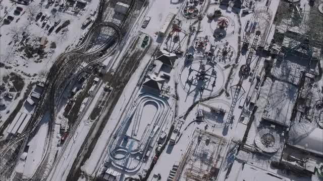 AERIAL MEDIUM WIDE TILTED DOWNWARD view of Coney Island