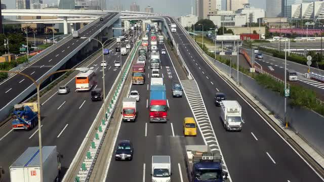 Time Lapse of Heavy Truck Traffic on Japanese Highway -   Tokyo Japan
