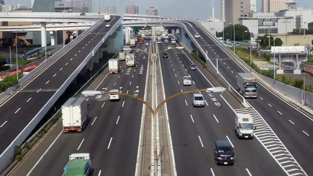 Heavy Truck Traffic on Japanese Highway -   Tokyo Japan