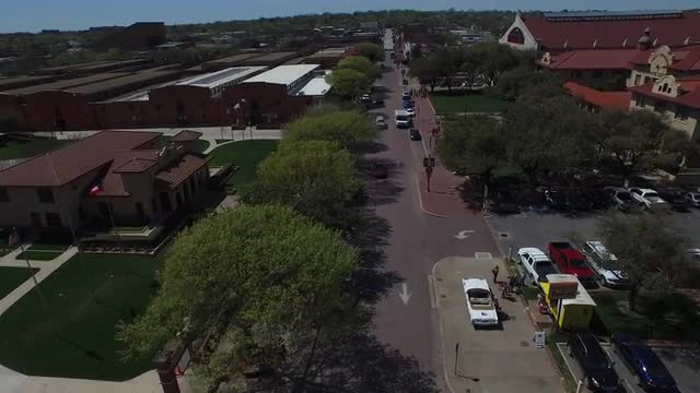 Birds eye view of Main Street at the Fort Worth Stock Yards in Fort Worth, Texas.