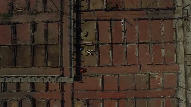 Birds eye view of horses in a pin at the Fort Worth Stock Yards in Fort Worth, Texas.