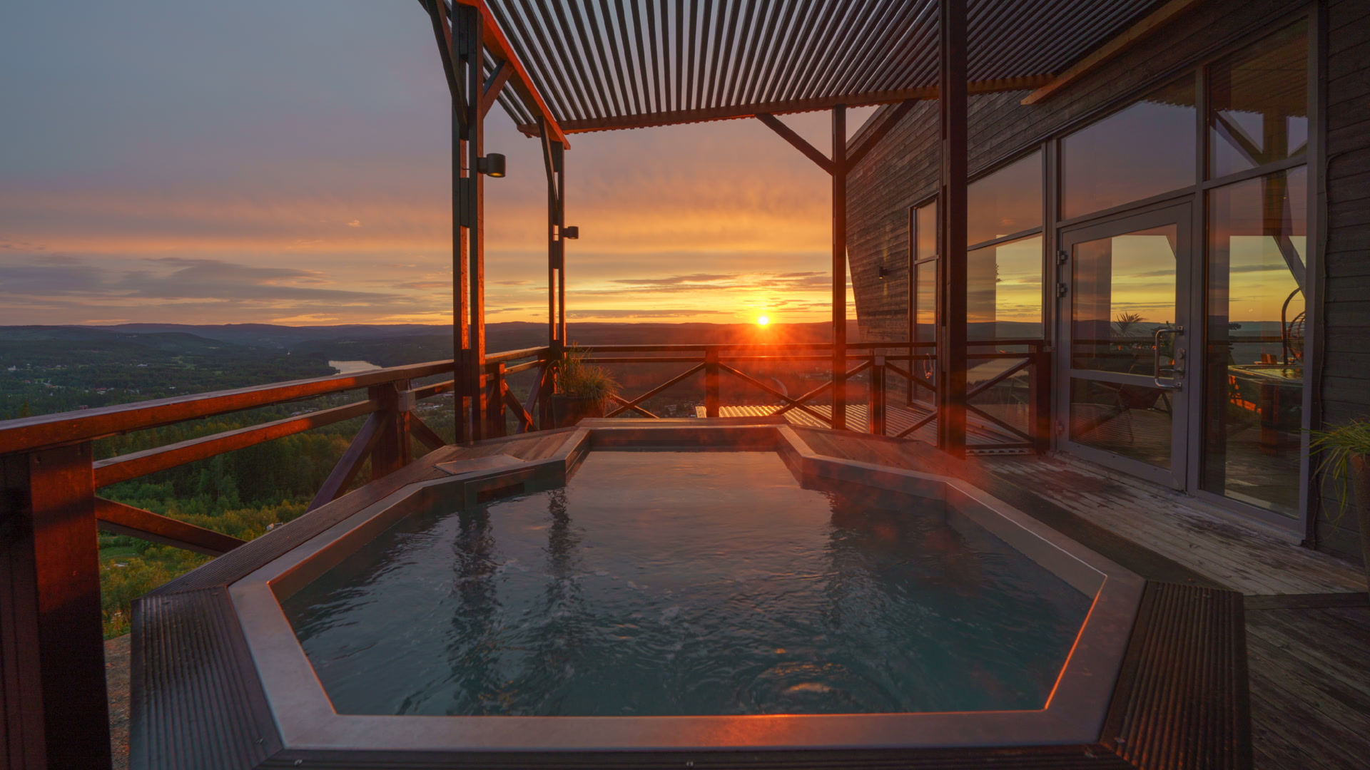 Summer night sunrise at hotel spa