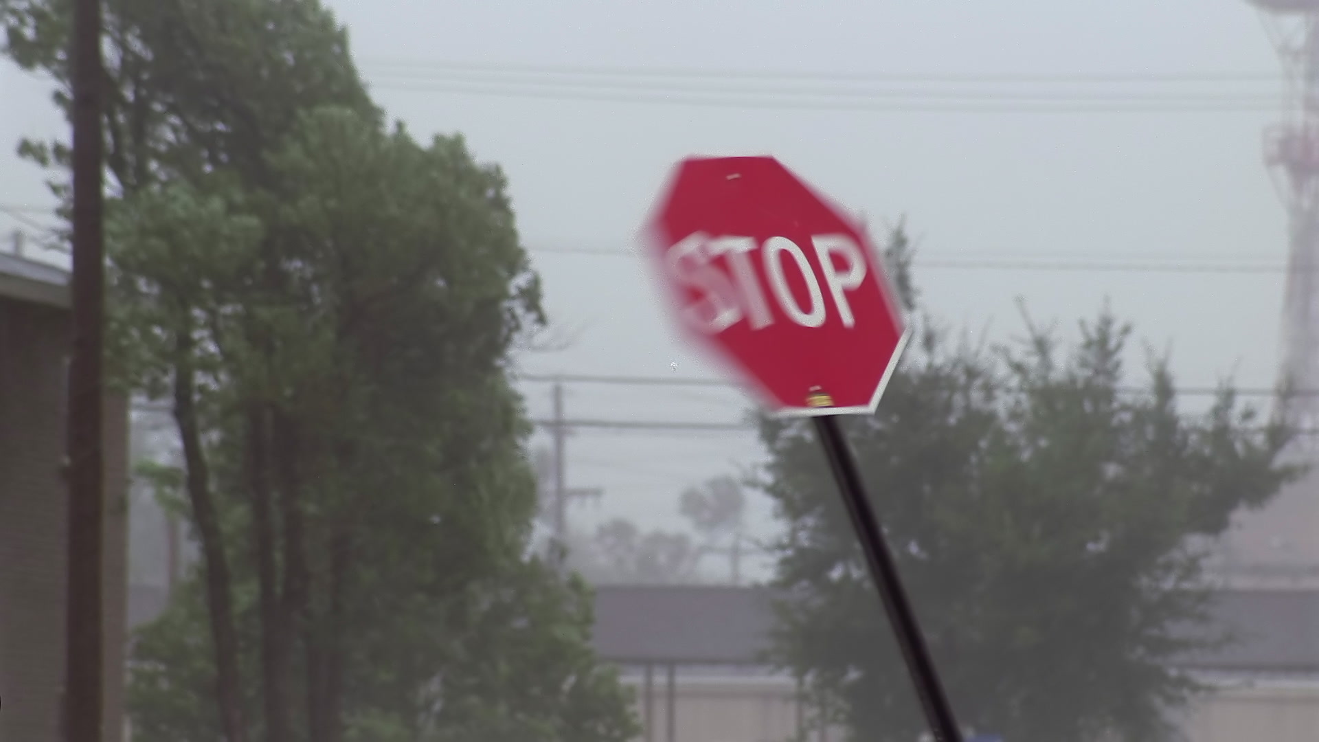 Storms on 35 - Stop sign flutters in high winds, Hurricane Gustav