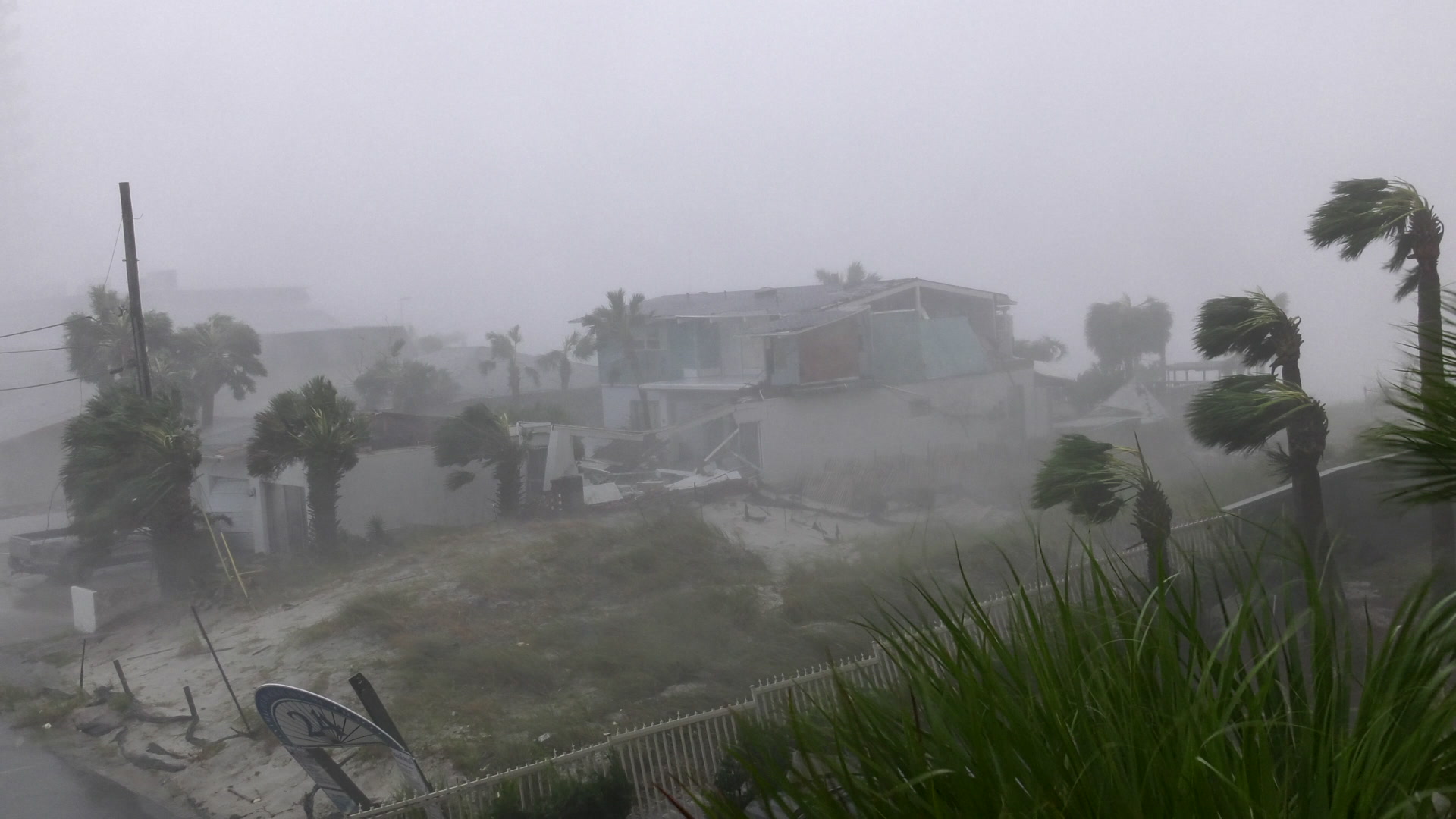 Hurricane Michael, Florida, 2018, Cat 5 - Intense wind and rain blow across residential area