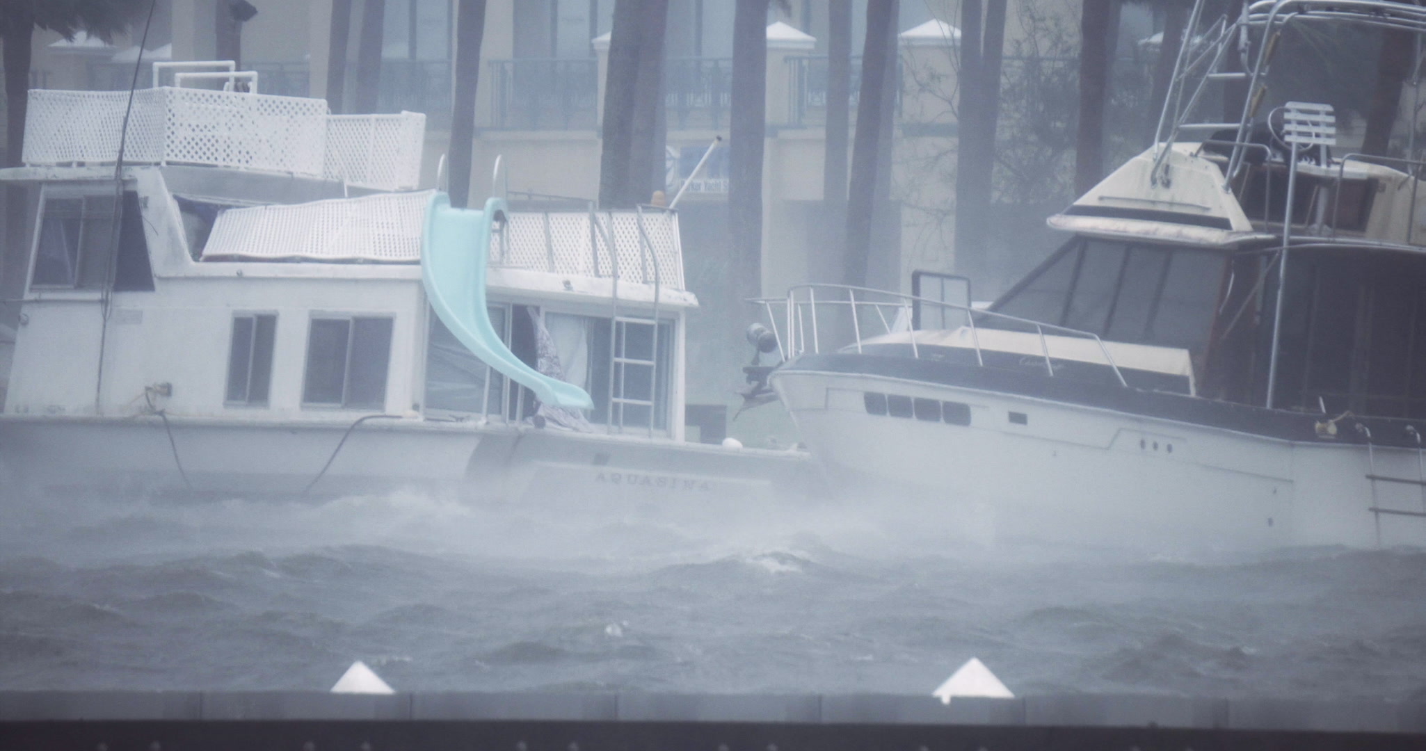 Insane wind, waves, two boats, Hurricane Matthew, Florida, Category 4, 2016, 4K