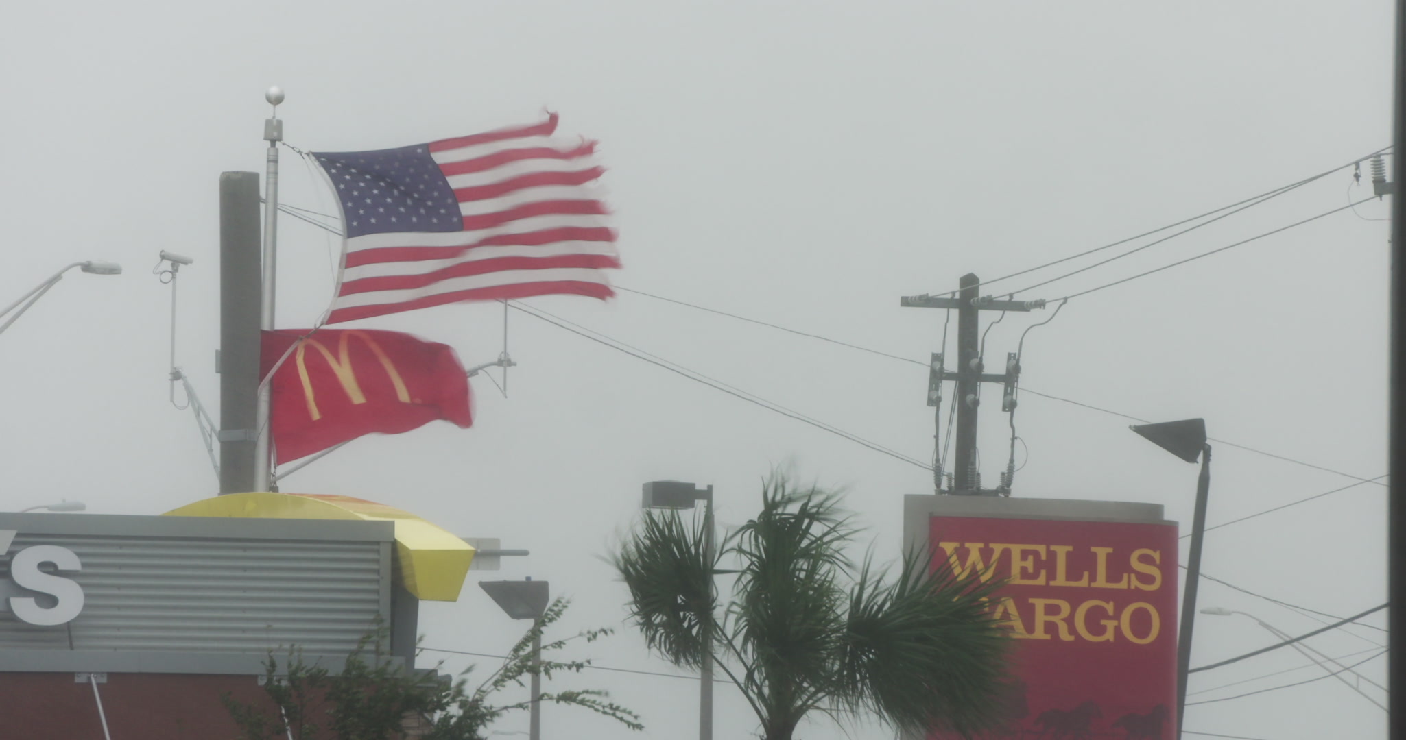 American flag blowing in wind, Hurricane Matthew, Florida, Category 4, 2016