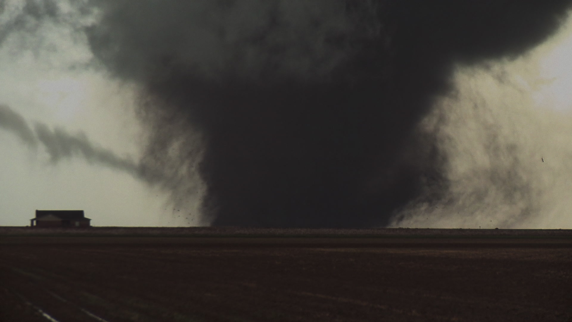 Oklahoma Tornado - Dark wedge tornado, lightning, house, 4K