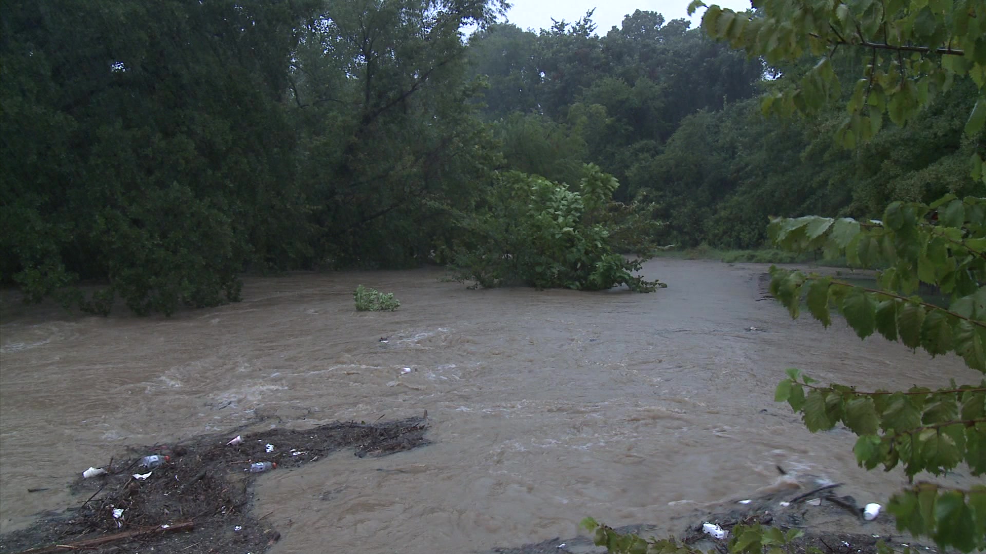 Urban flooding - Creek overflowing with storm runoff
