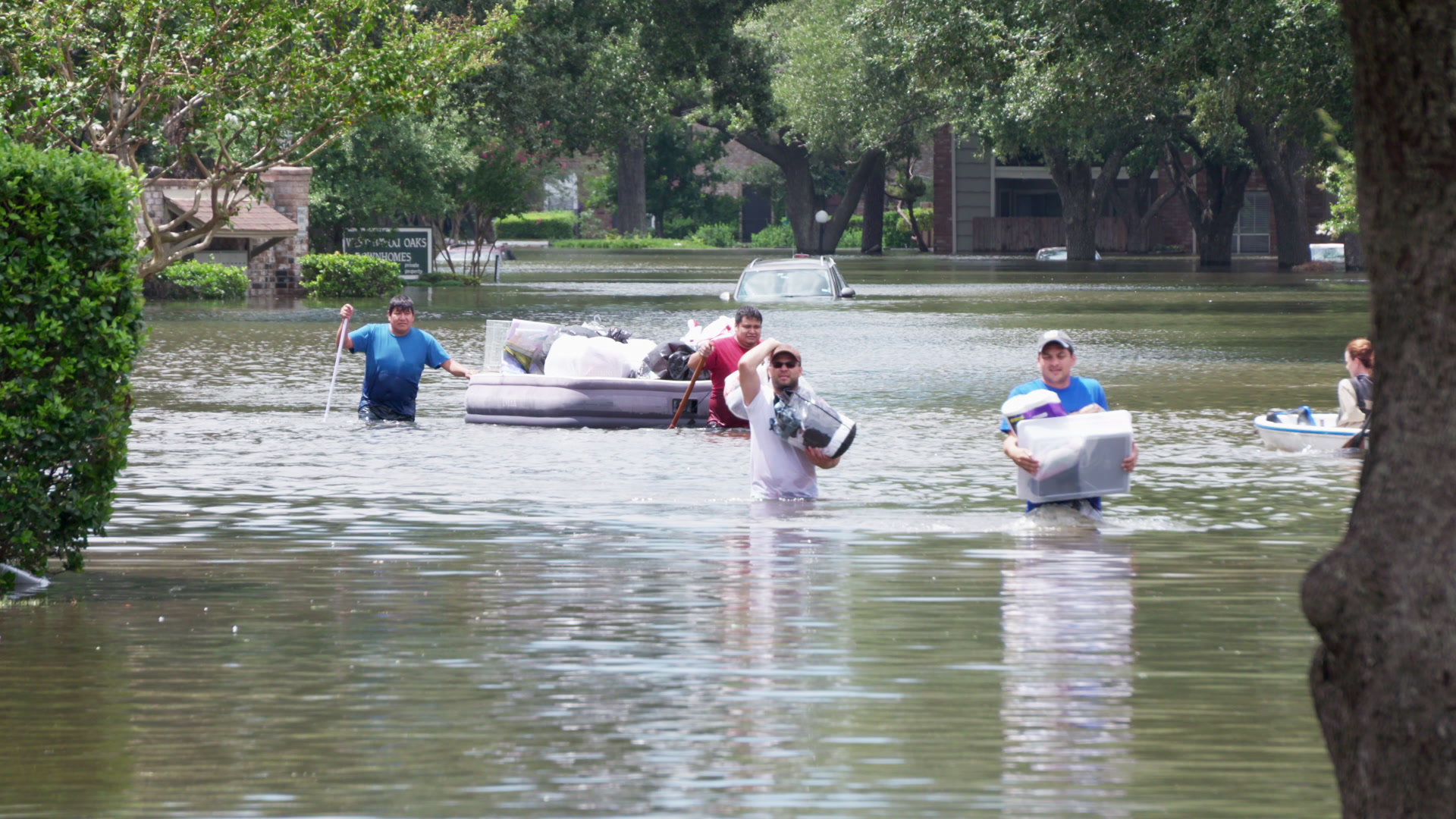 Hurricane Harvey - Residents evacuate flooded area, 4K